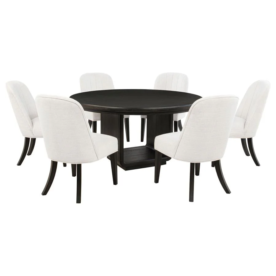 Leandro - 7 Piece Round Dining Table Set - Cream / Burnished Black - Image 2