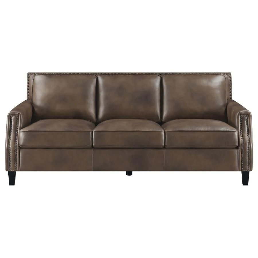 Leaton Upholstered Recessed Arm Sofa Brown Sugar - Image 2