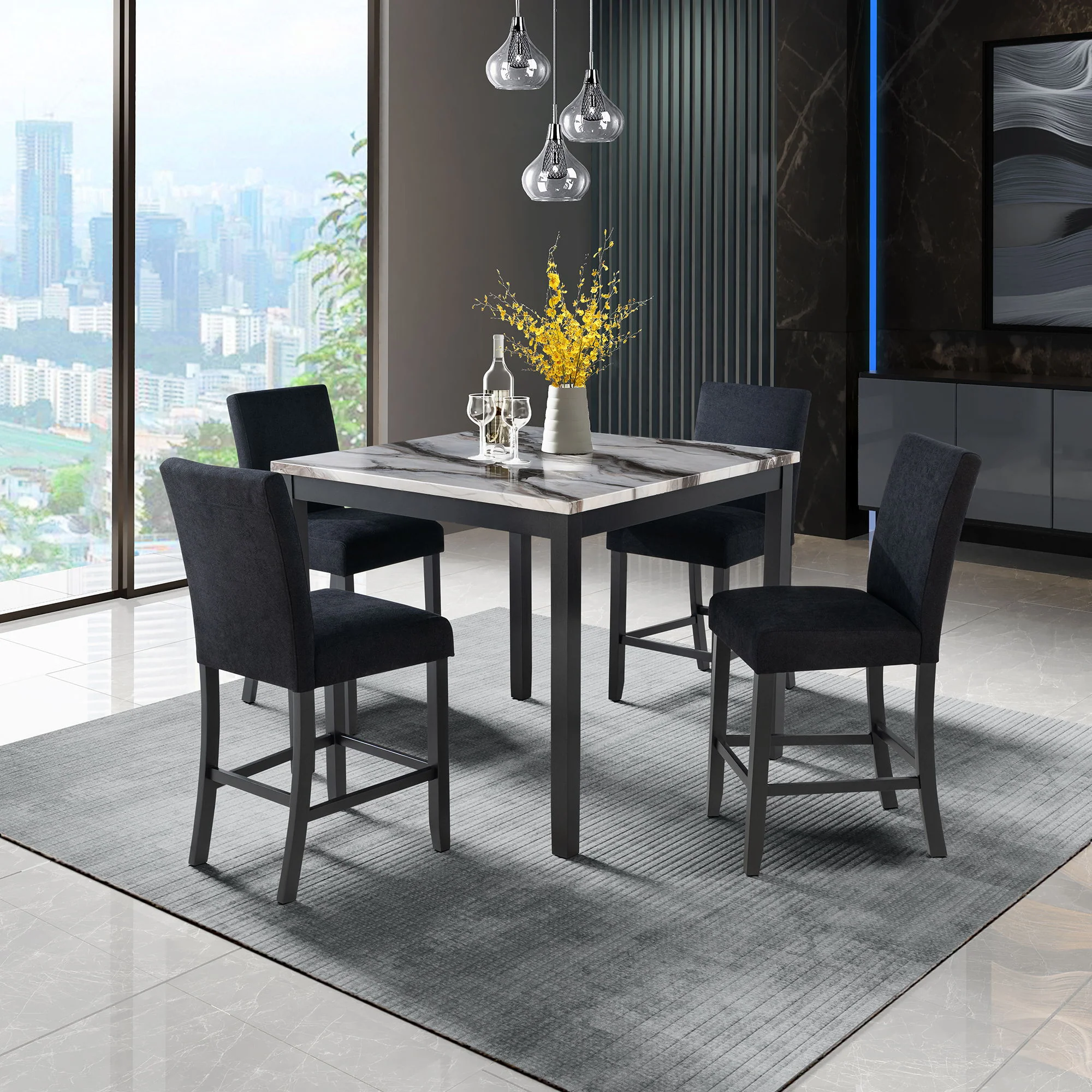 Leoncia - Bar Table And 4 Bar Stools - Espresso / White - Image 2
