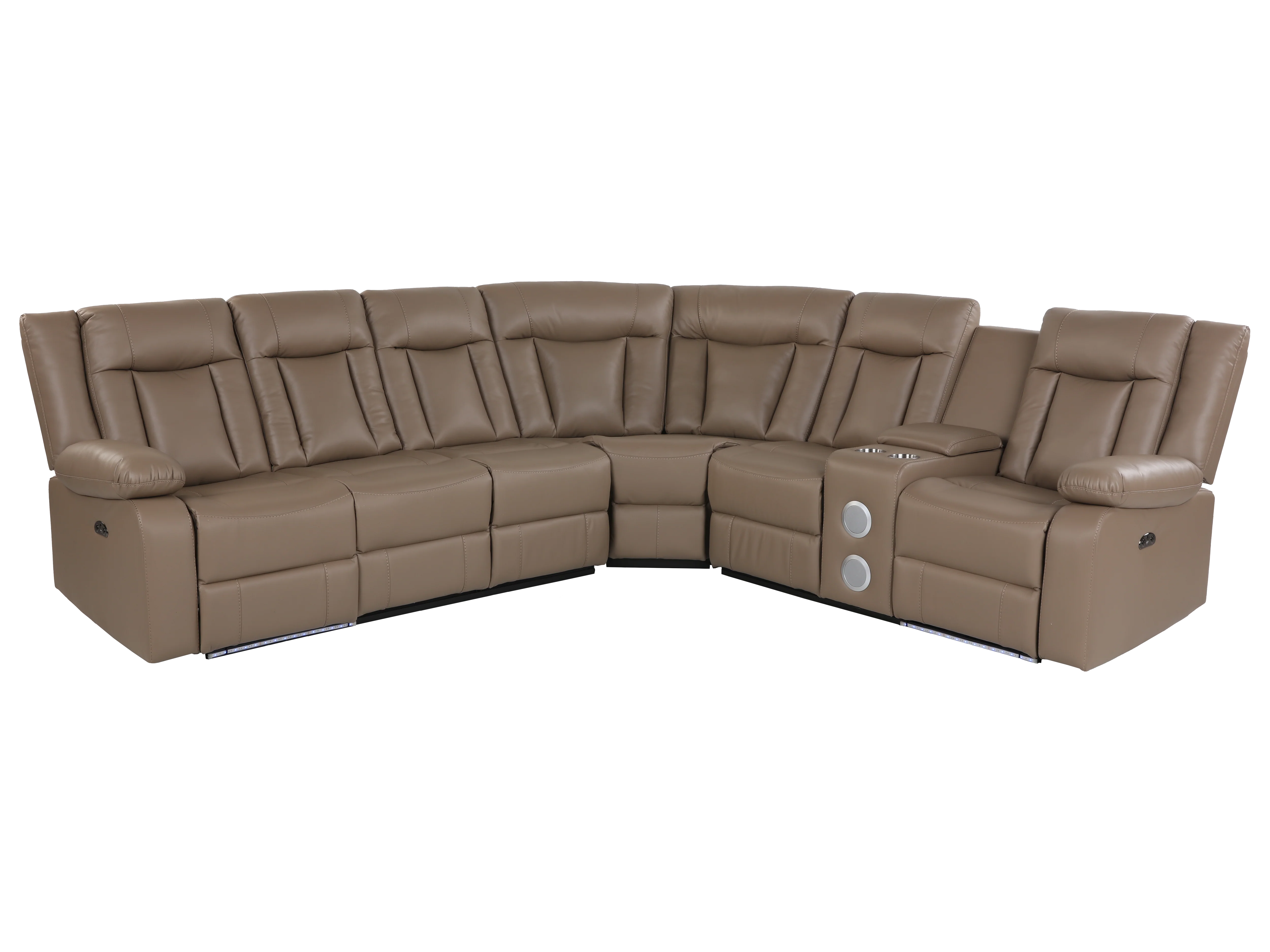 Light Brown 3-Piece Power Reclining Sectional with LED Lighting, Console & Speaker - Image 3