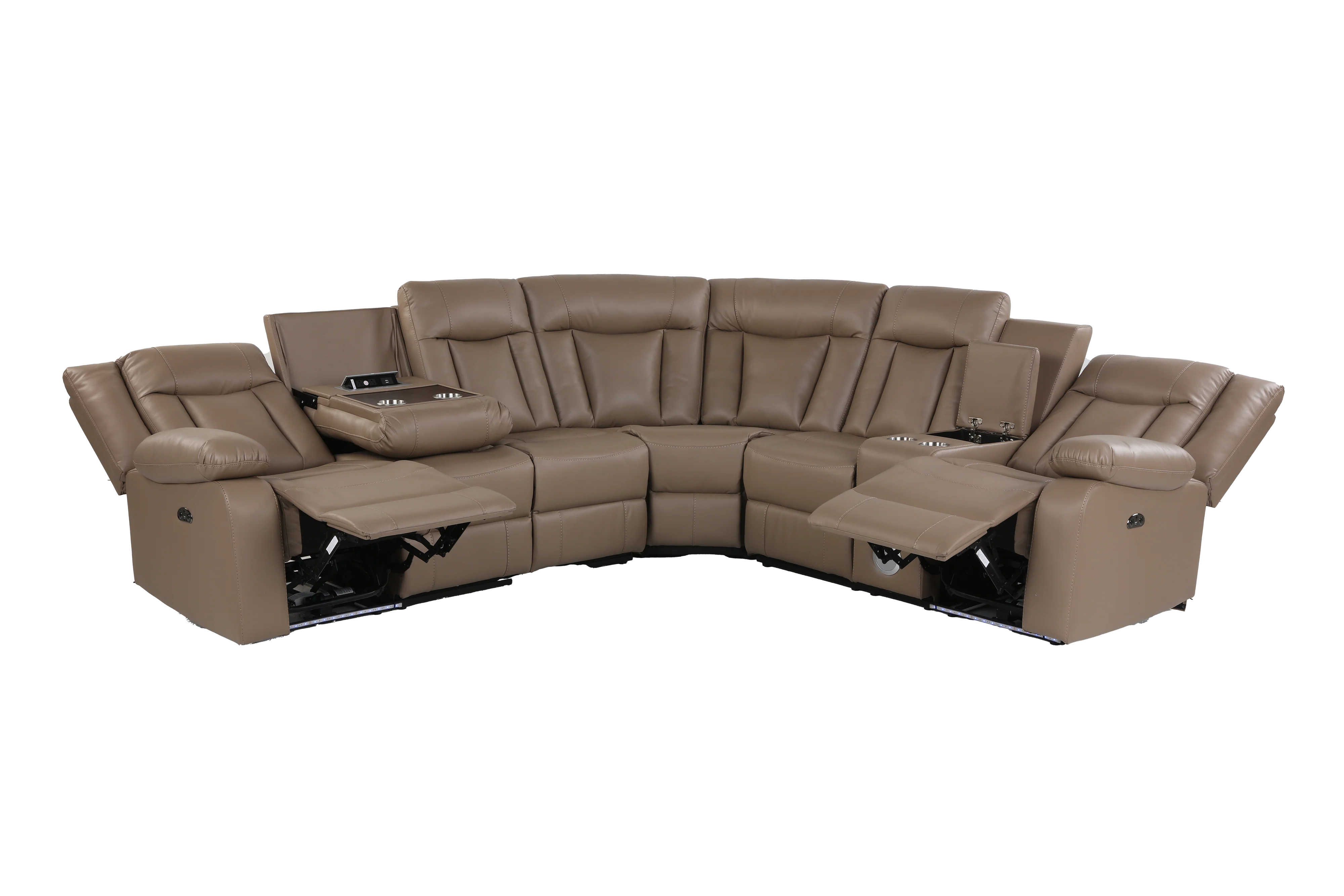 Light Brown 3-Piece Power Reclining Sectional with LED Lighting, Console & Speaker - Image 4