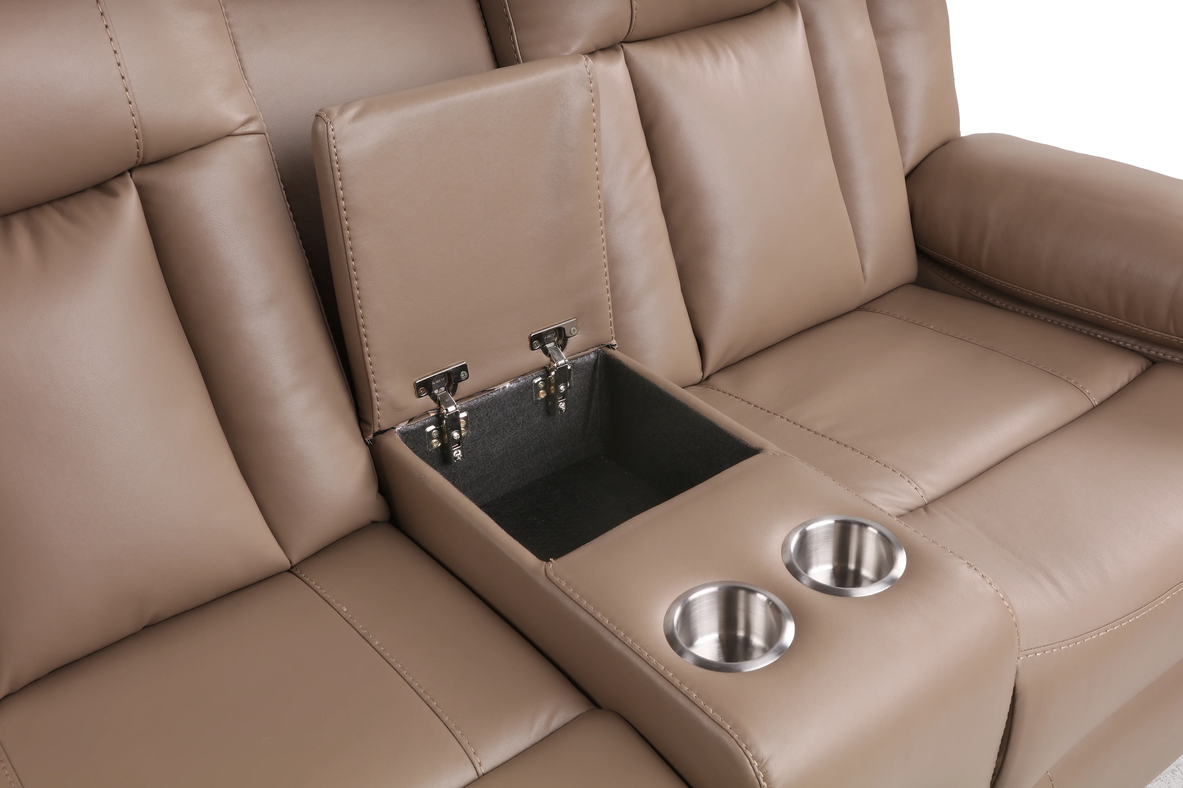 Light Brown 3-Piece Power Reclining Sectional with LED Lighting, Console & Speaker - Image 7