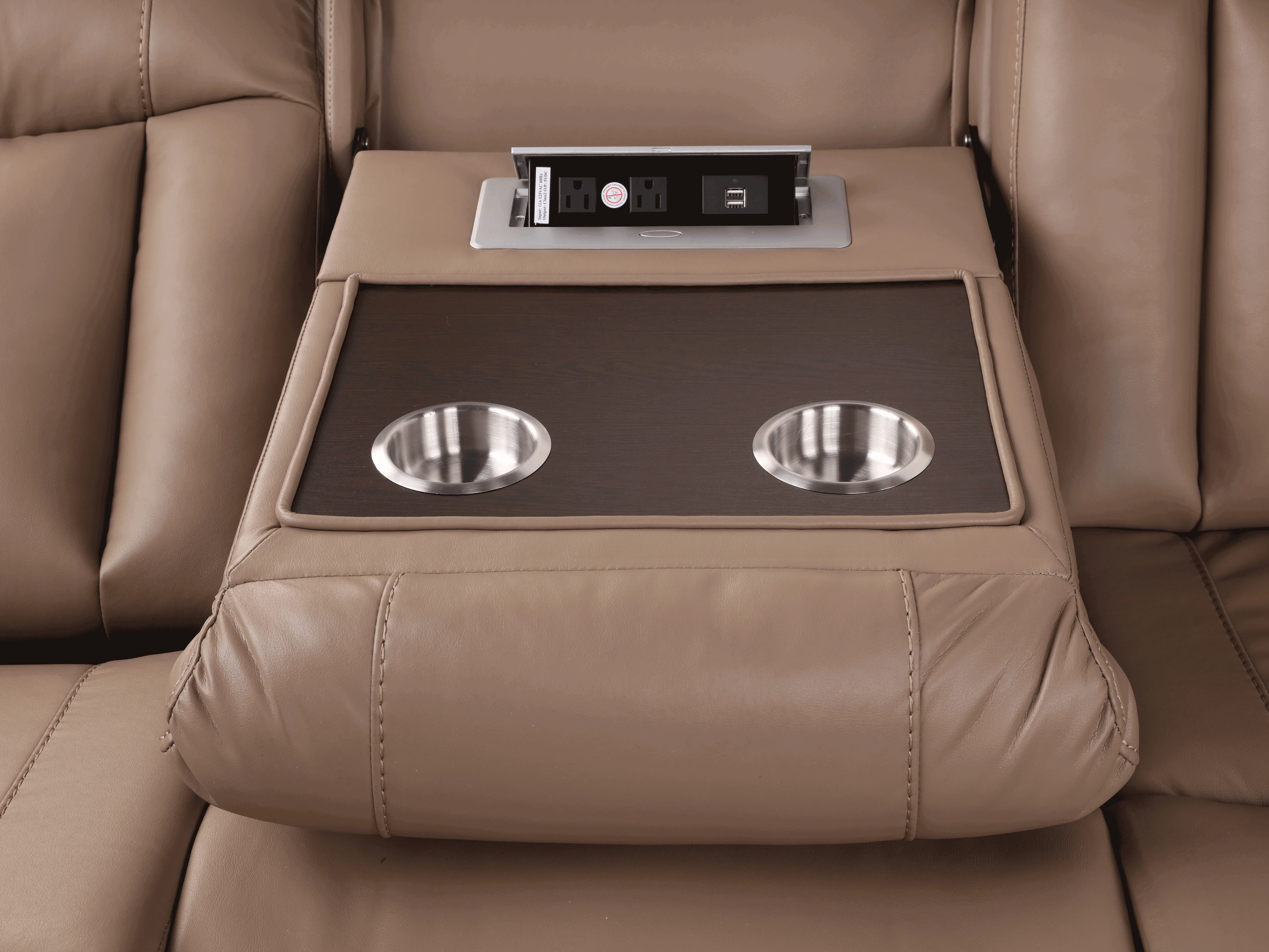 Light Brown 3-Piece Power Reclining Sectional with LED Lighting, Console & Speaker - Image 8