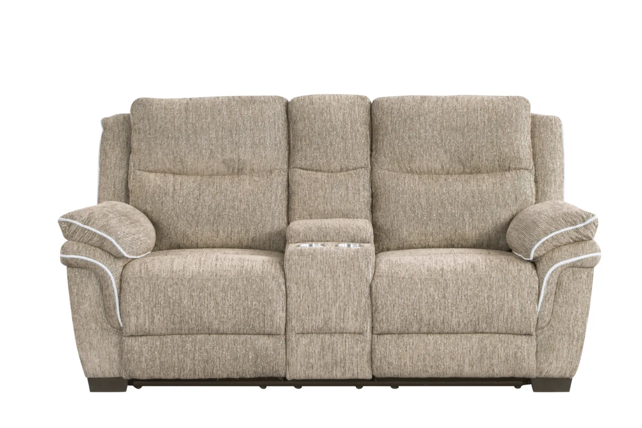 Light Brown Fabric 3-Piece Living Room Set with Power Reclining Sofa, Drop-Down Table, Console Loveseat & Power Recliner - Image 5