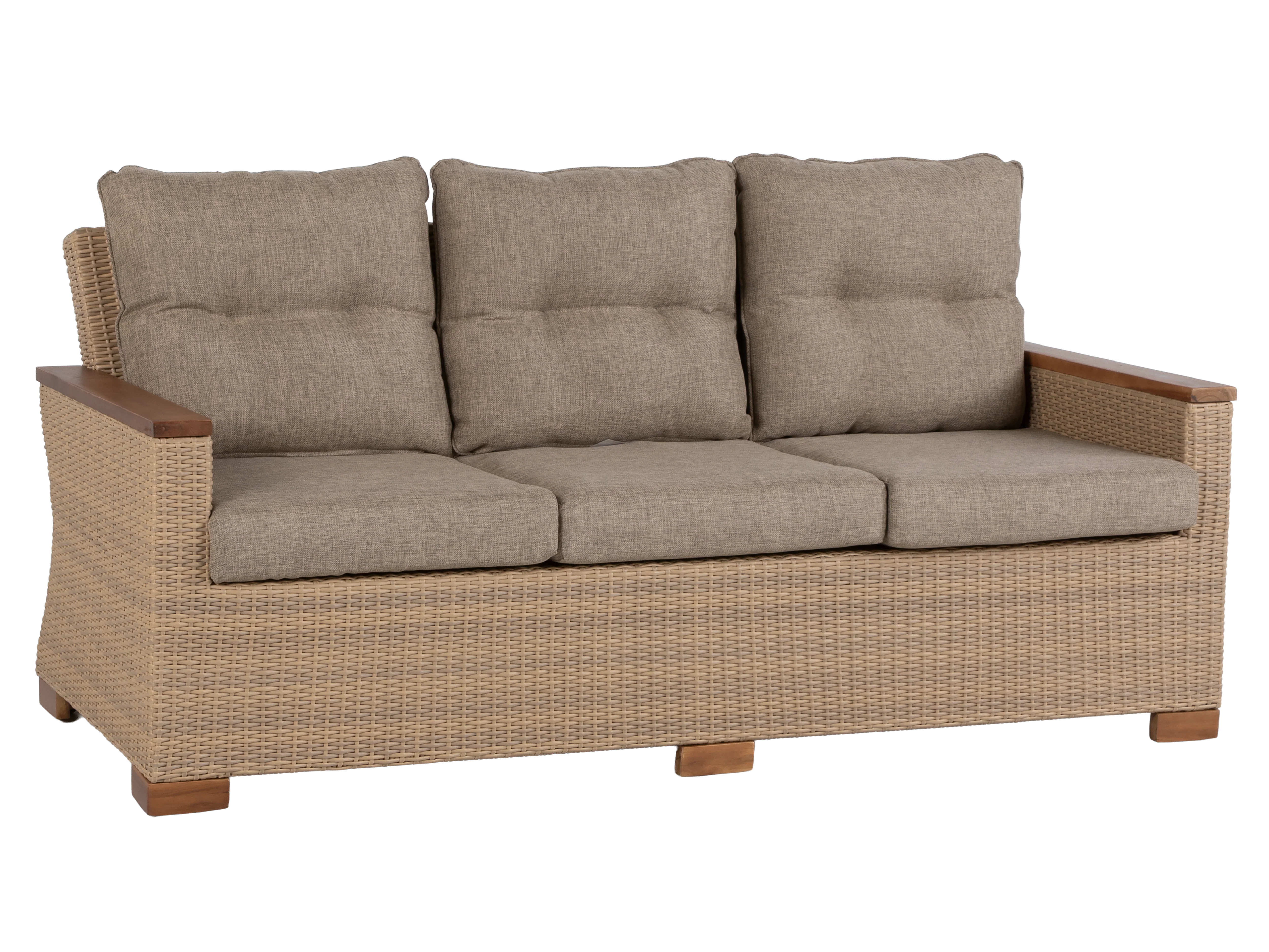 Light Brown Contemporary Wicker 8-Piece Outdoor/Patio Set with 4 Swivel Chairs & Acacia Tables - Image 4