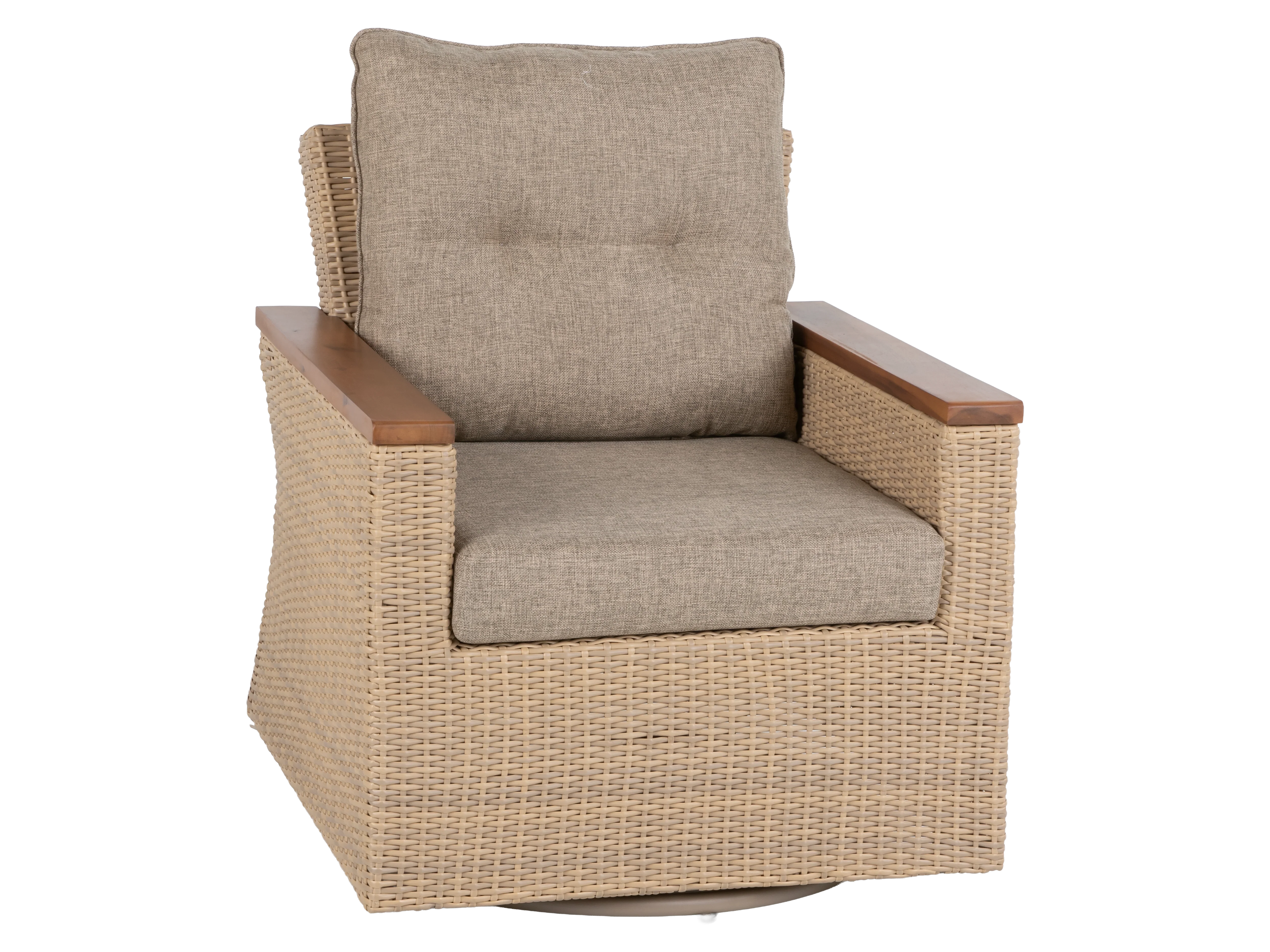 Light Brown Contemporary Wicker 8-Piece Outdoor/Patio Set with 4 Swivel Chairs & Acacia Tables - Image 7