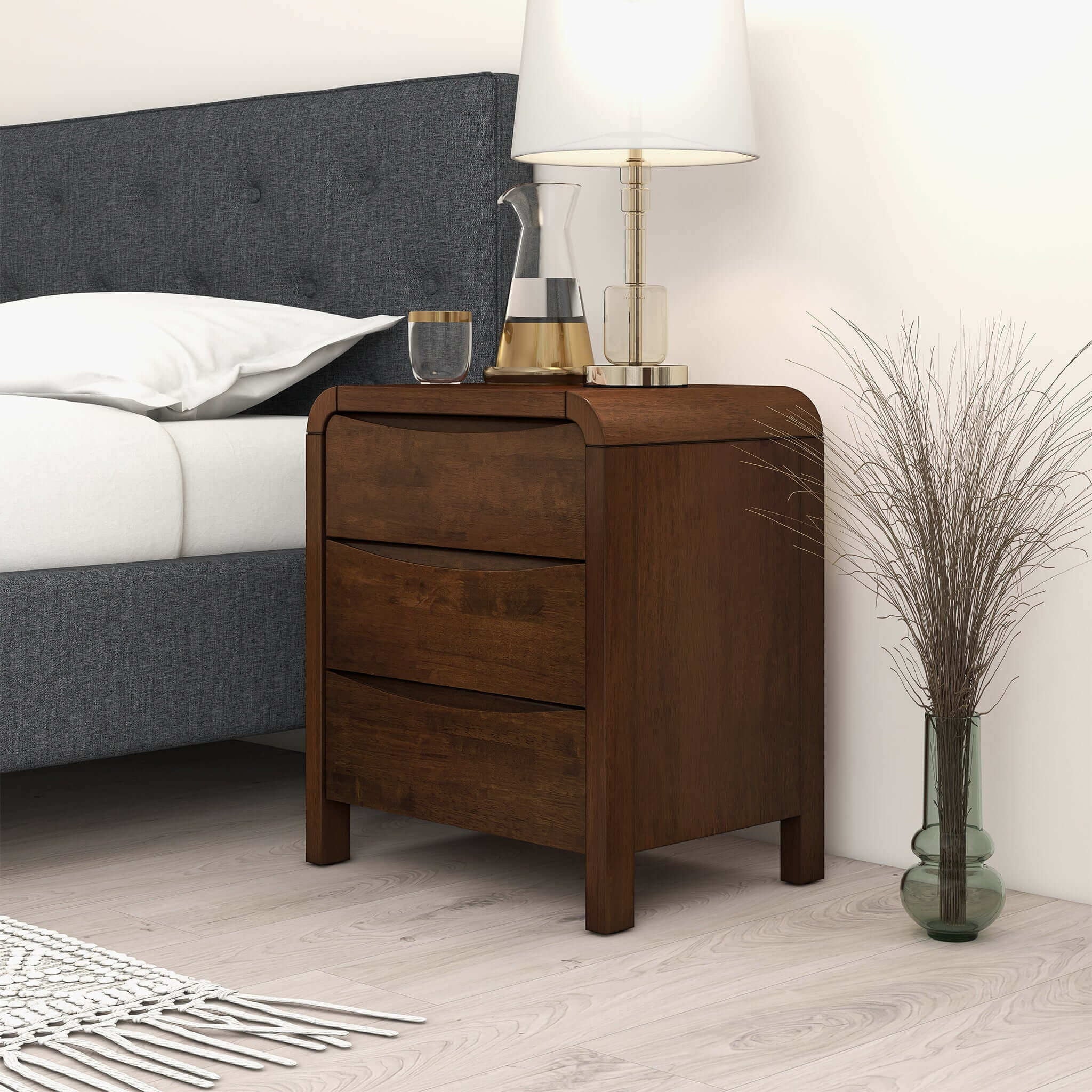 Lionel - Nightstand 3 Drawer Bed Side Table - Brown - Image 10