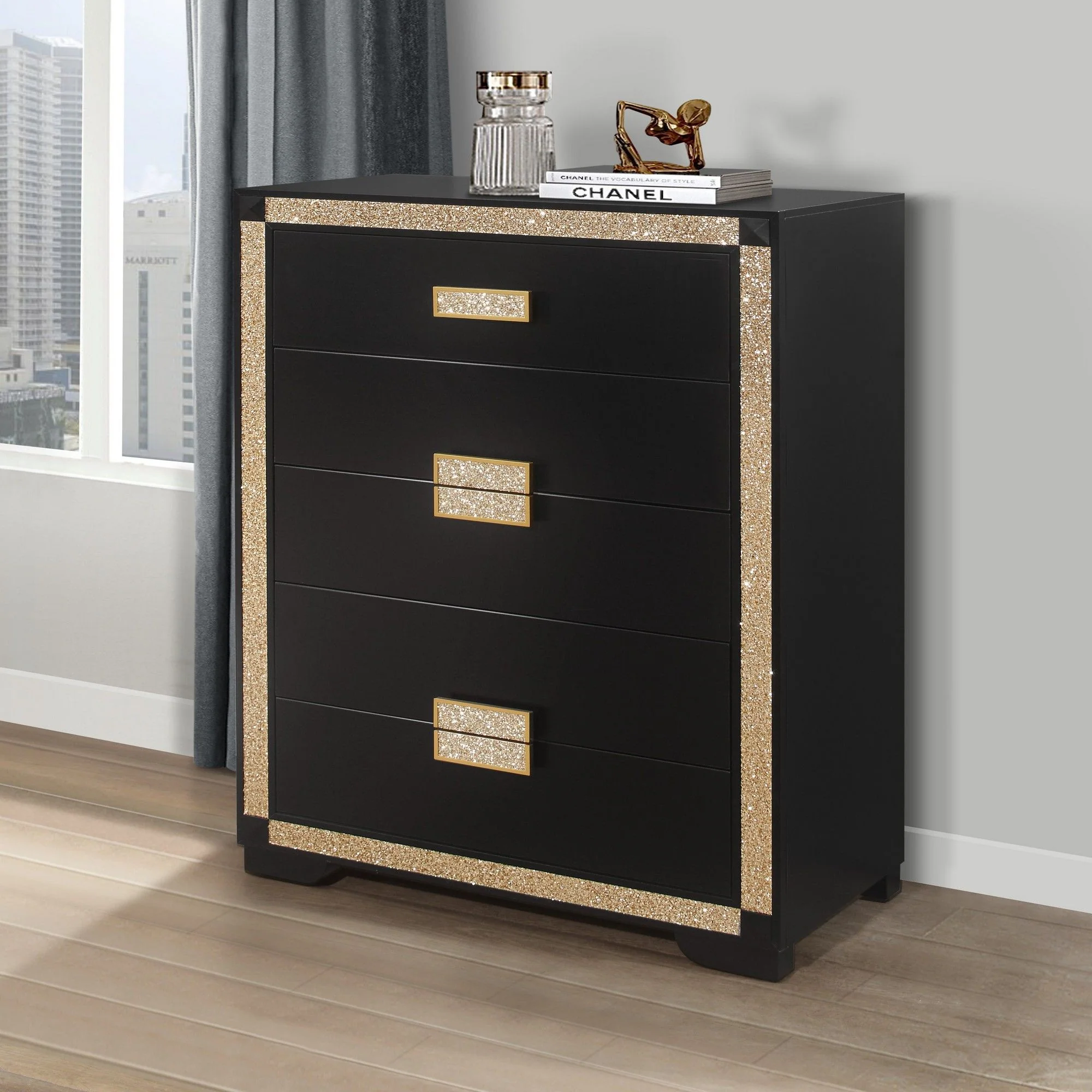 Lively - Chest With Glitter Detail And Thick Bar Handle Hardware - Black - Image 8