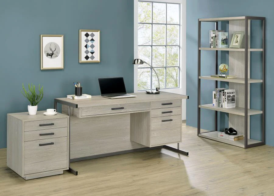 Loomis - 4-Drawer Computer Desk - Whitewashed Gray - Image 11