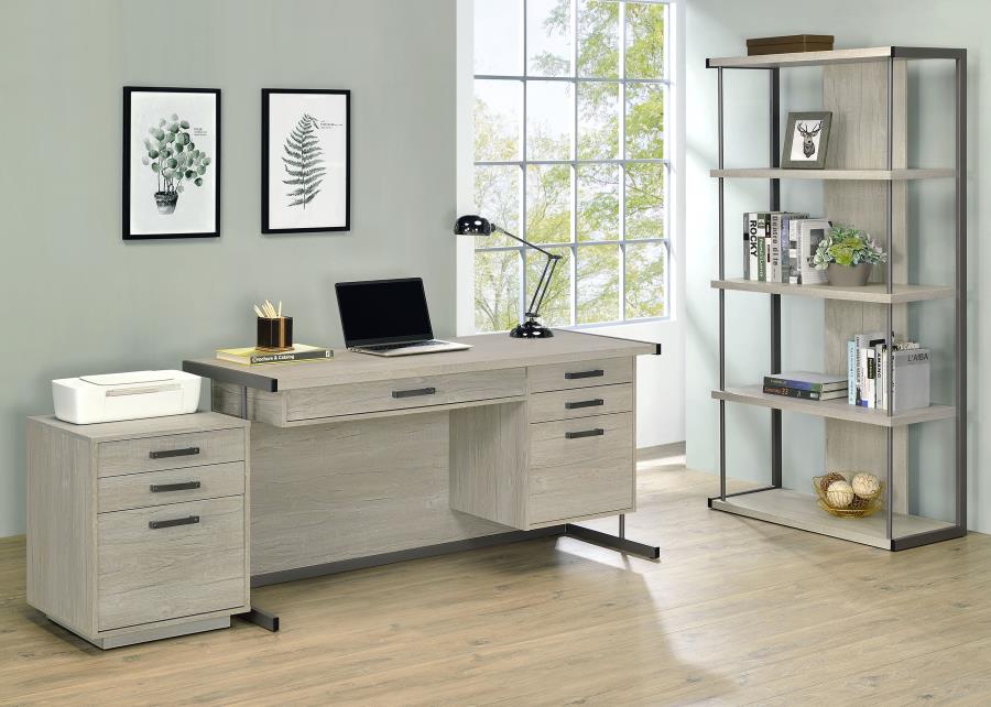 Loomis - 4-Drawer Computer Desk - Whitewashed Gray - Image 12