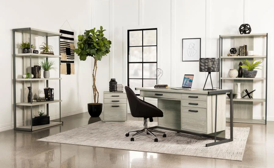 Loomis - 4-Drawer Computer Desk - Whitewashed Gray - Image 13