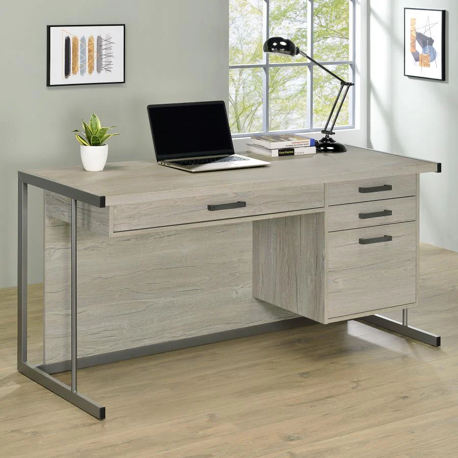 Loomis - 4-Drawer Computer Desk - Whitewashed Gray - Image 2