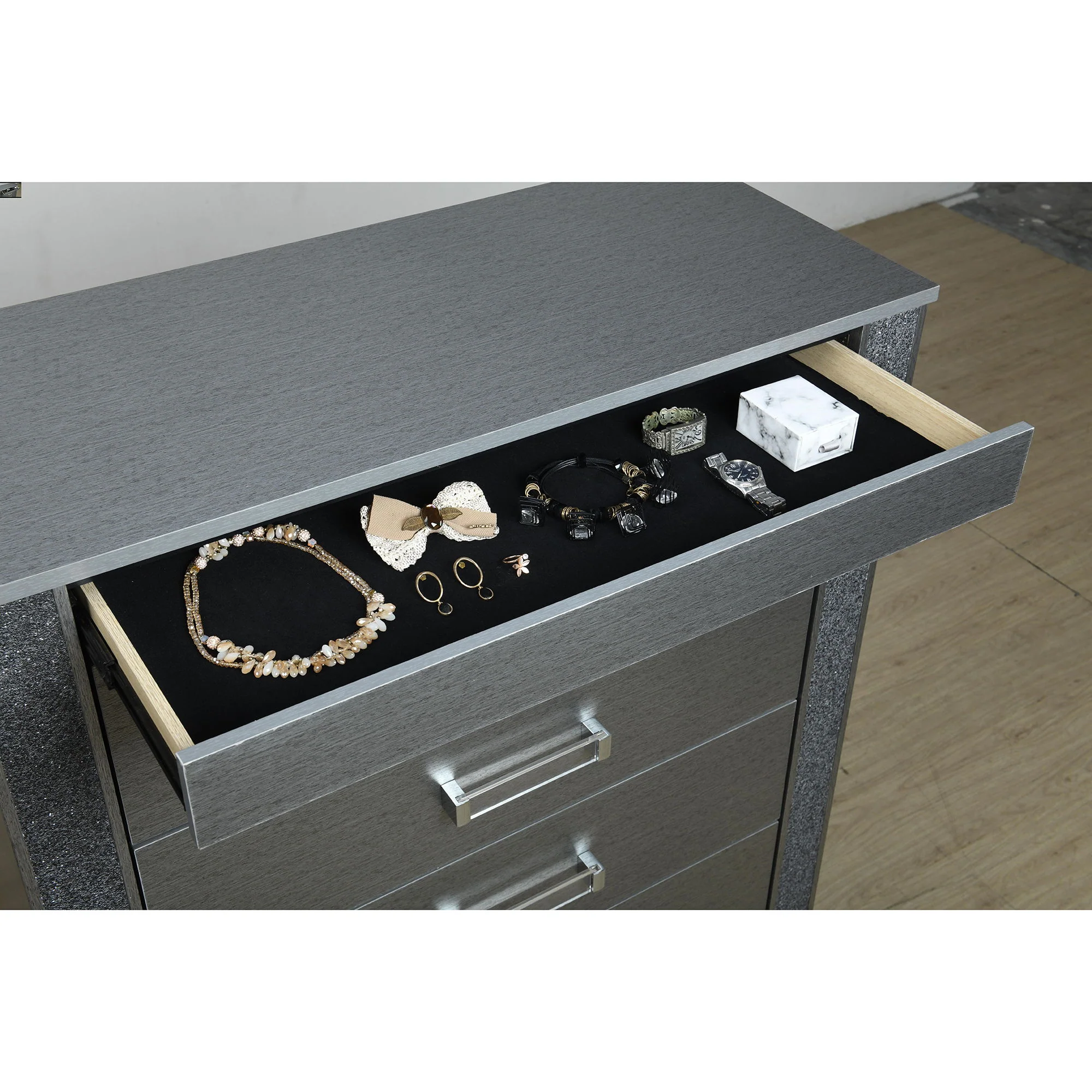 Lorenzo - Chest With Hidden Jewelry Compartment And Bar Handle - Silver - Image 4