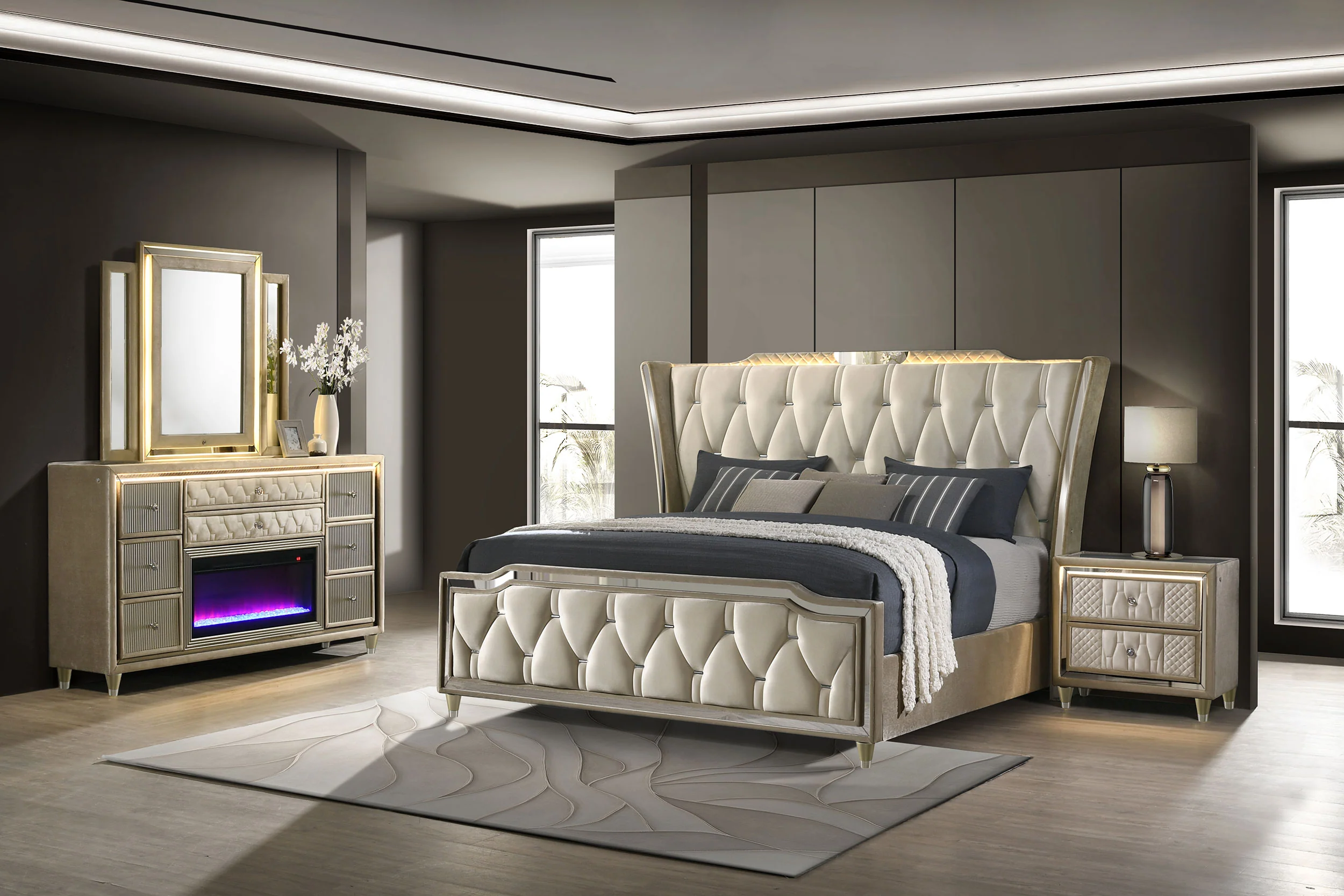 Lorient - Bedroom Set With LED Flame Box Dresser - Image 161