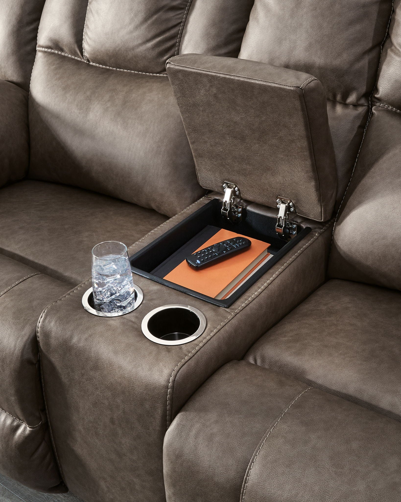 Lowilla - Double Reclining Loveseat With Console - Driftwood - Image 2