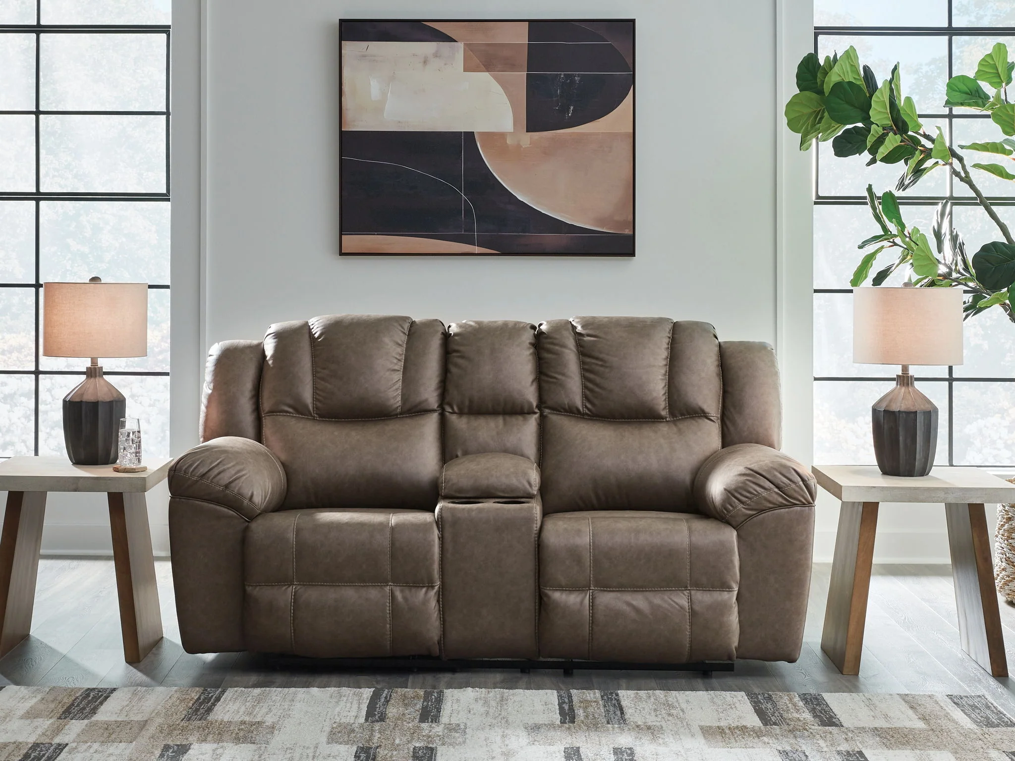 Lowilla - Double Reclining Loveseat With Console - Driftwood - Image 3