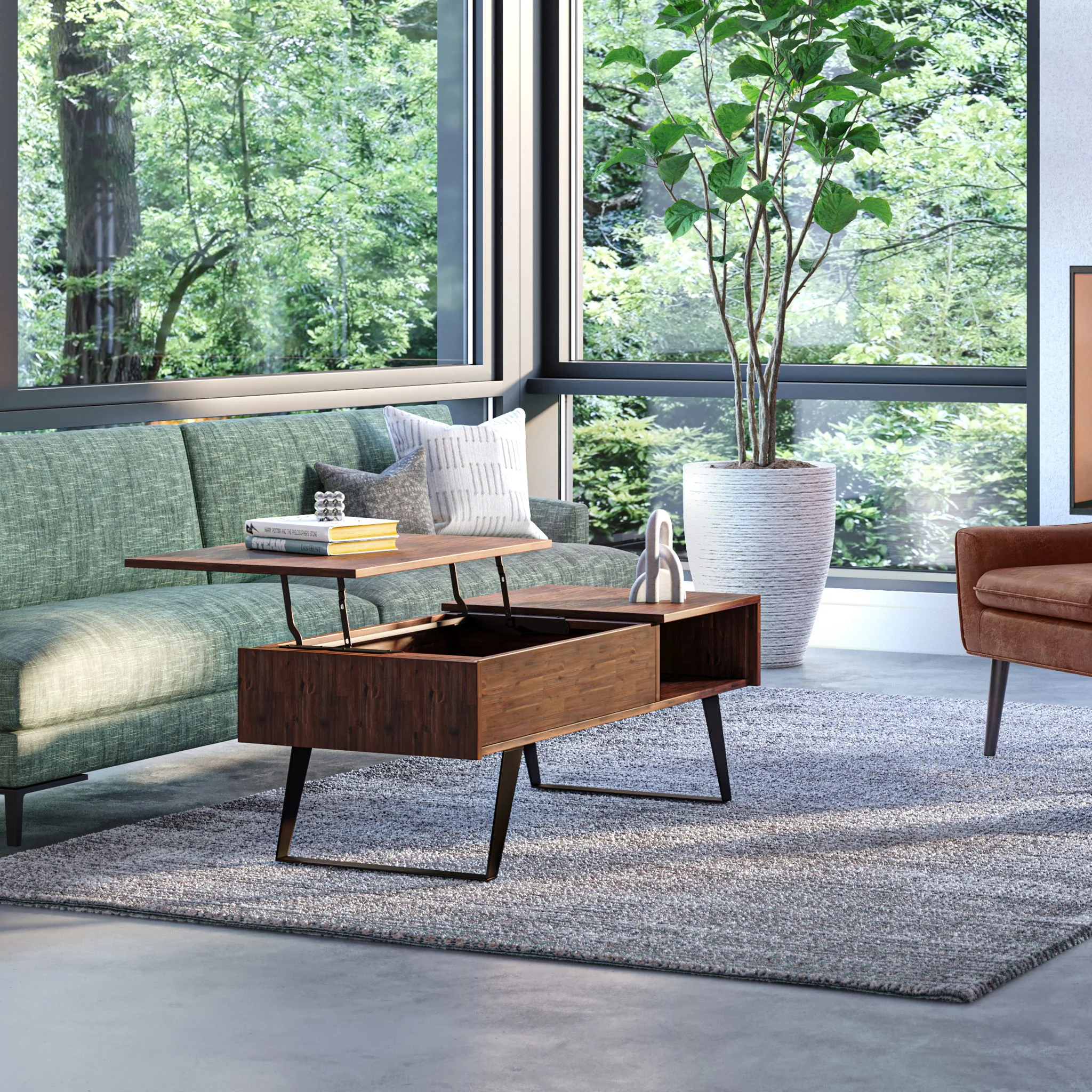 Lowry - Lift Top Coffee Table - Distressed Charcoal Brown - Image 2