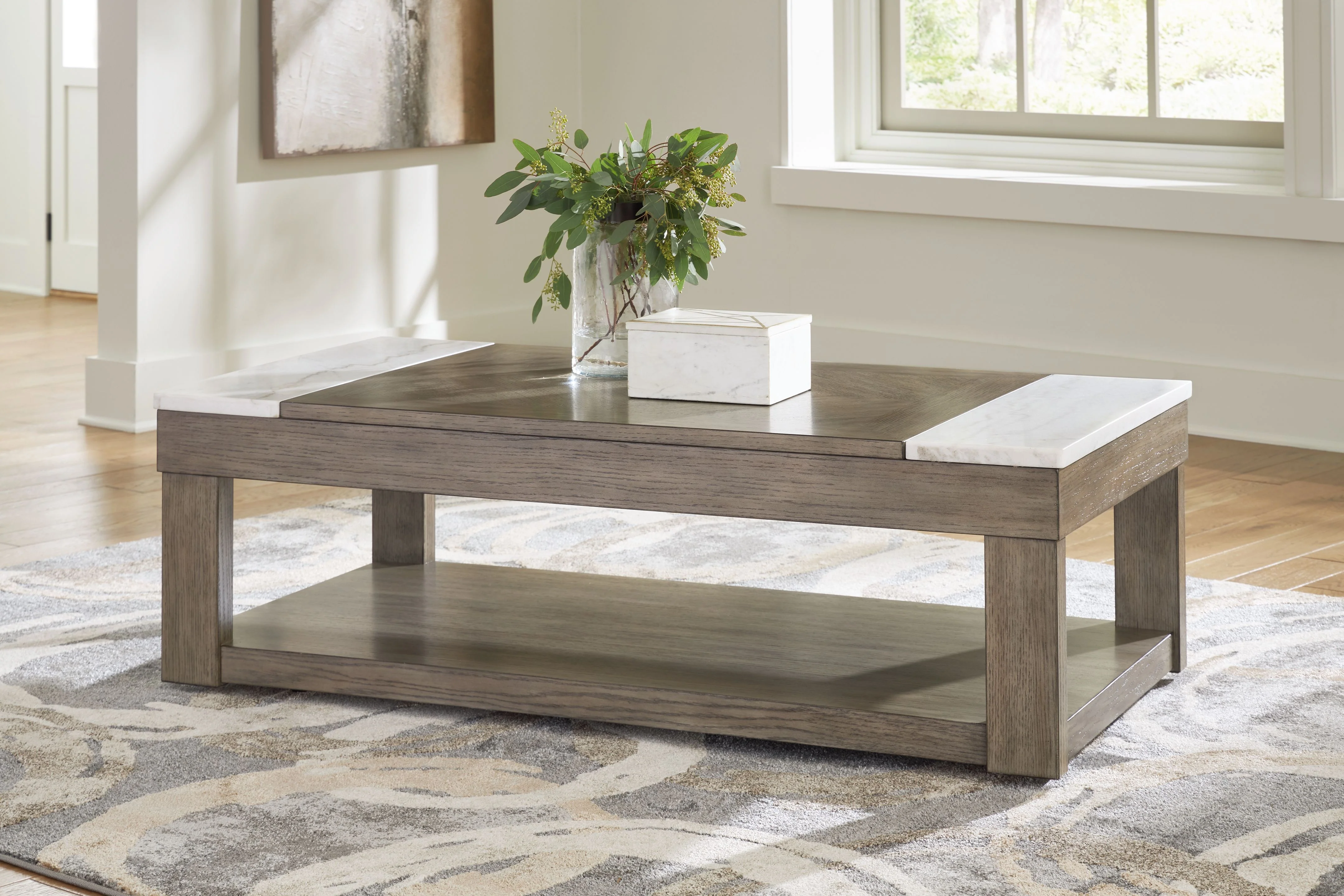 Loyaska - Lift Top Cocktail Table - Grayish Brown / White - Image 6