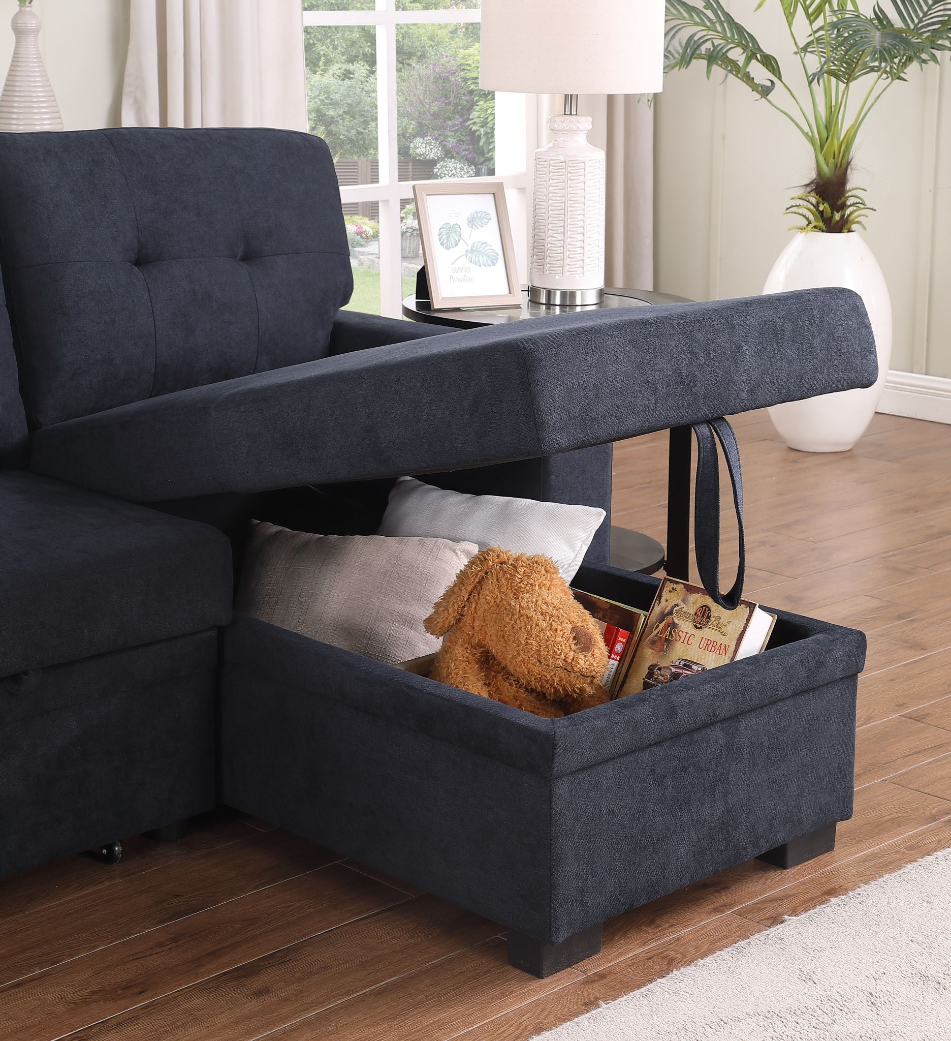 Lucca II - 84.5"W Reversible Sleeper Sectional Sofa with Storage Chaise - Image 3