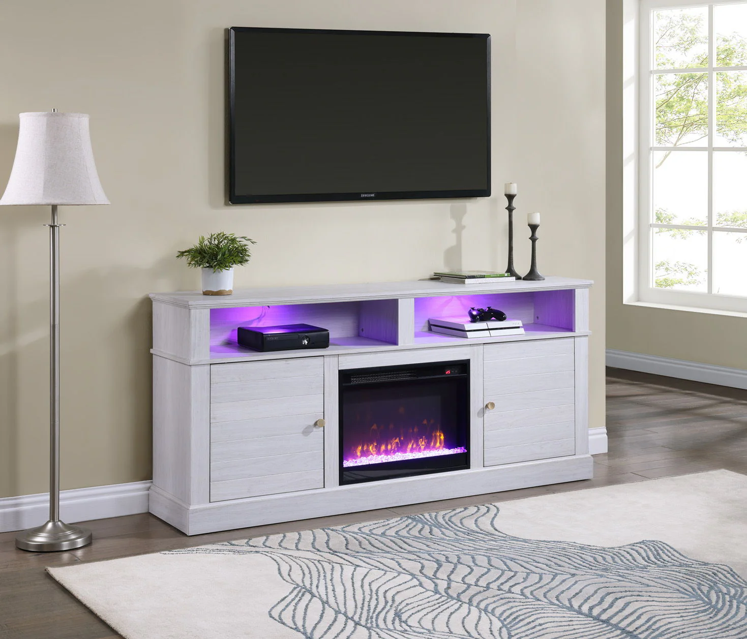 Terra - TV Stand Console With Fireplace - White Walnut - Image 7