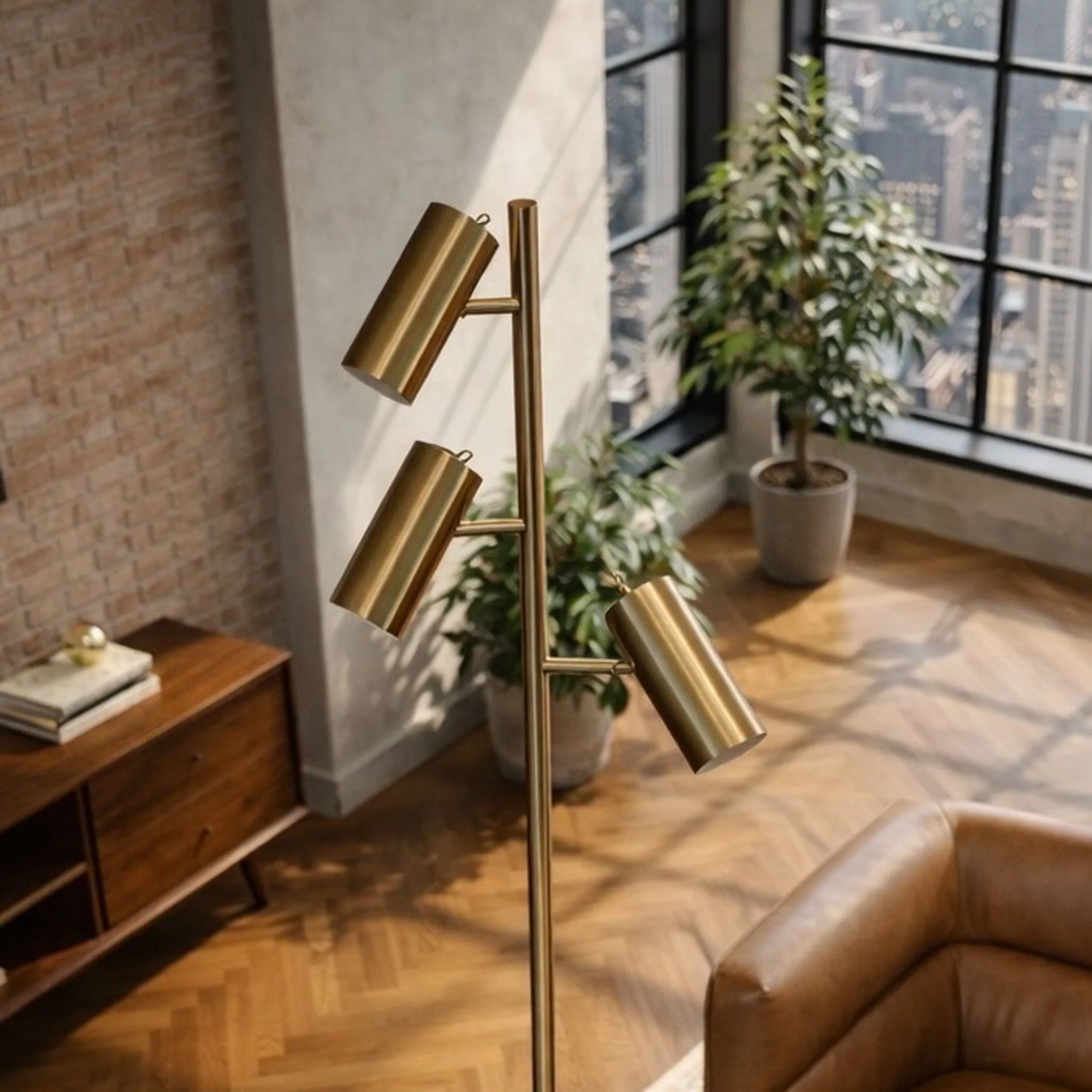 Lumina - Floor Lamp With Rotary Switch Triple Spots Cone Base - Gold - Image 6