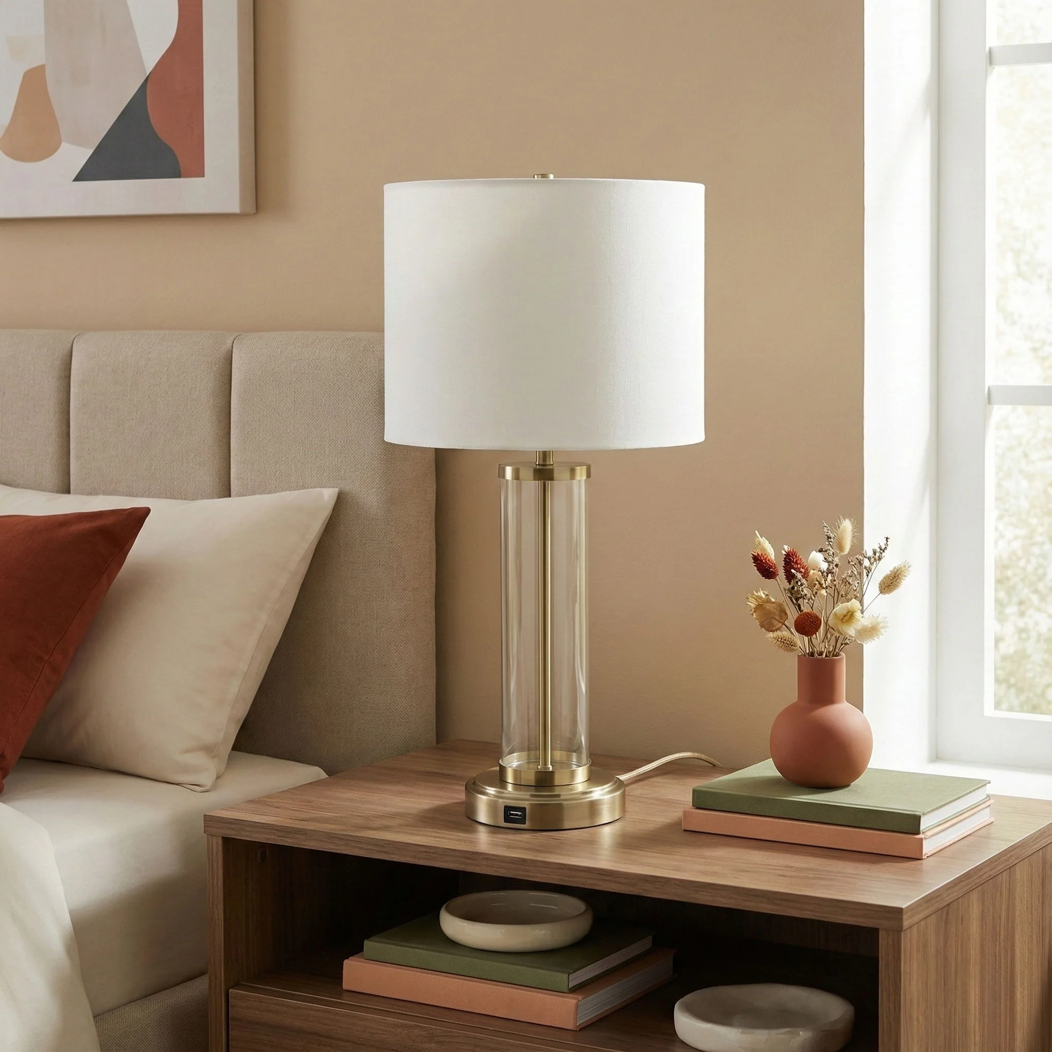 Luna - Table Lamp With On / Off Switch Clear Body Base - Clear / Silver / White - Image 3