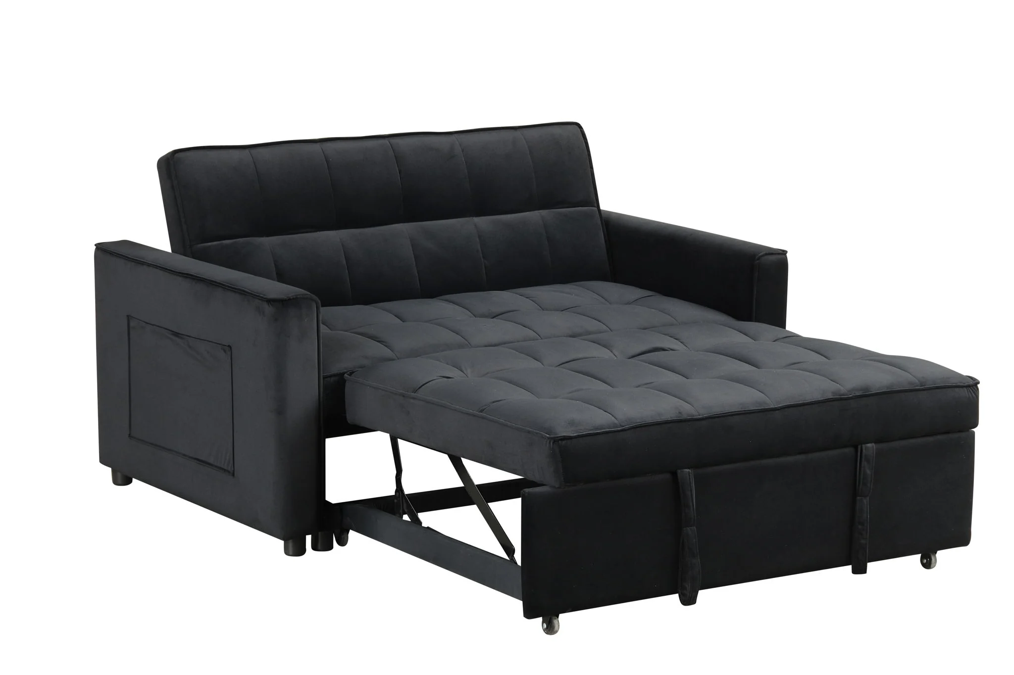Maeve - Convertible Sleeper Loveseat With Tufting and Side Pocket - Black - Image 8