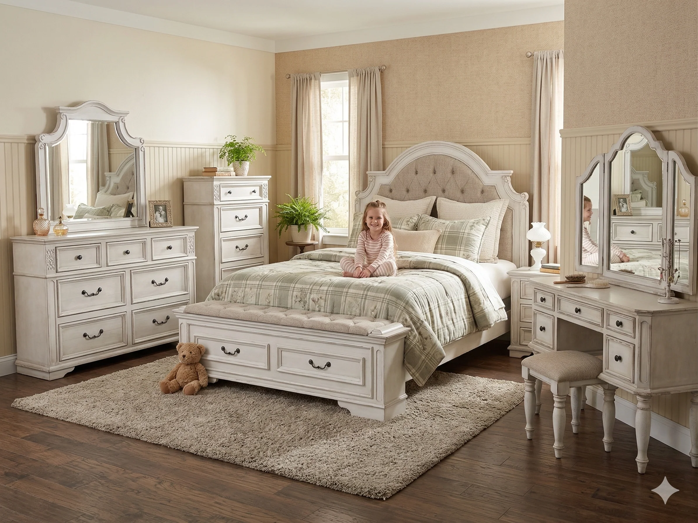 Magnolia Savanna White Farmhouse 6‑Piece Bedroom Set with Storage Footboard Bench - Image 14