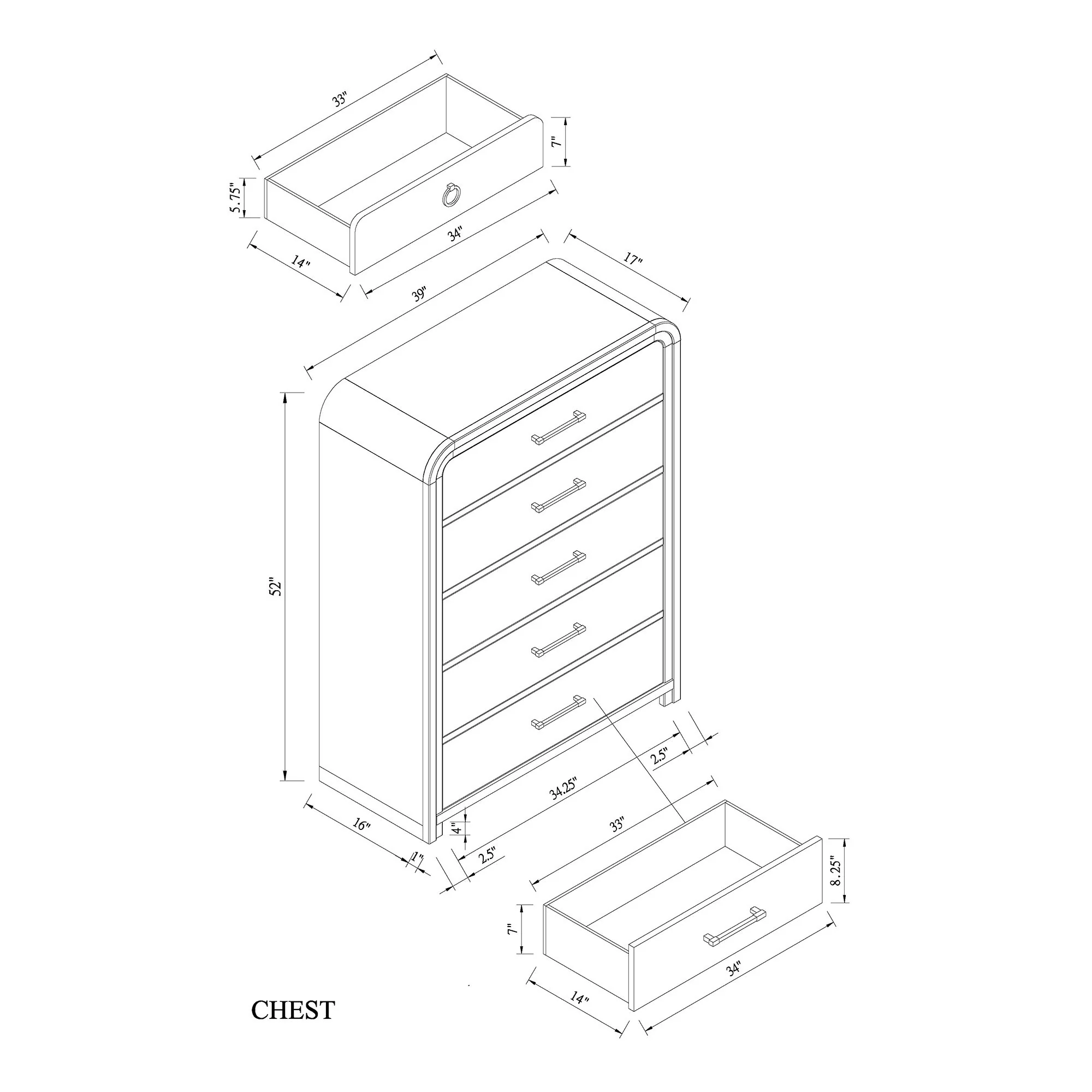 Malco - Chest, Gold Accents - Oak - Image 3