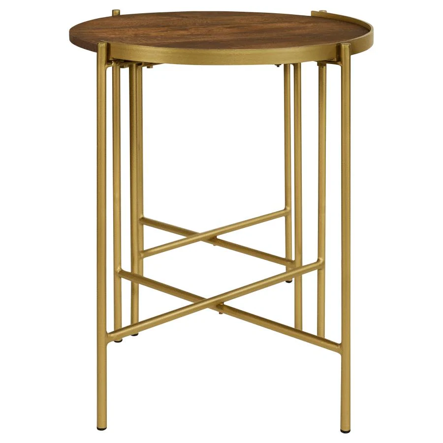 Malka - 2 Piece Round Wood Nesting Table - Dark Brown And Gold - Image 6