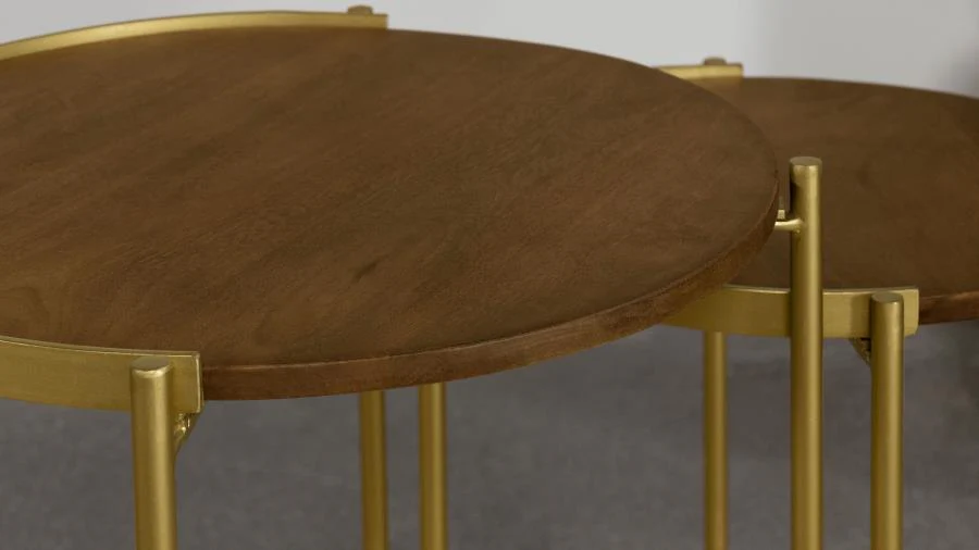 Malka - 2 Piece Round Wood Nesting Table - Dark Brown And Gold - Image 7