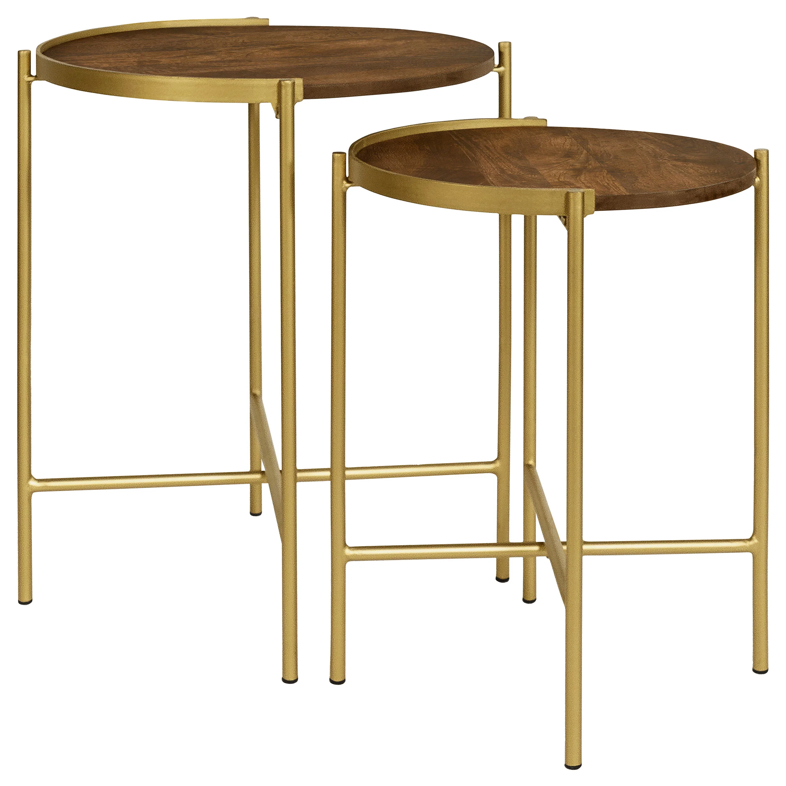 Malka - 2 Piece Round Wood Nesting Table - Dark Brown And Gold - Image 9
