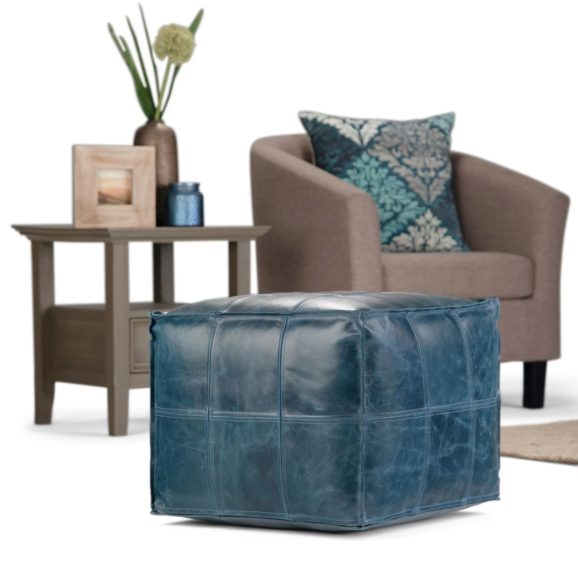Manning - Square Pouf - Teal - Image 4