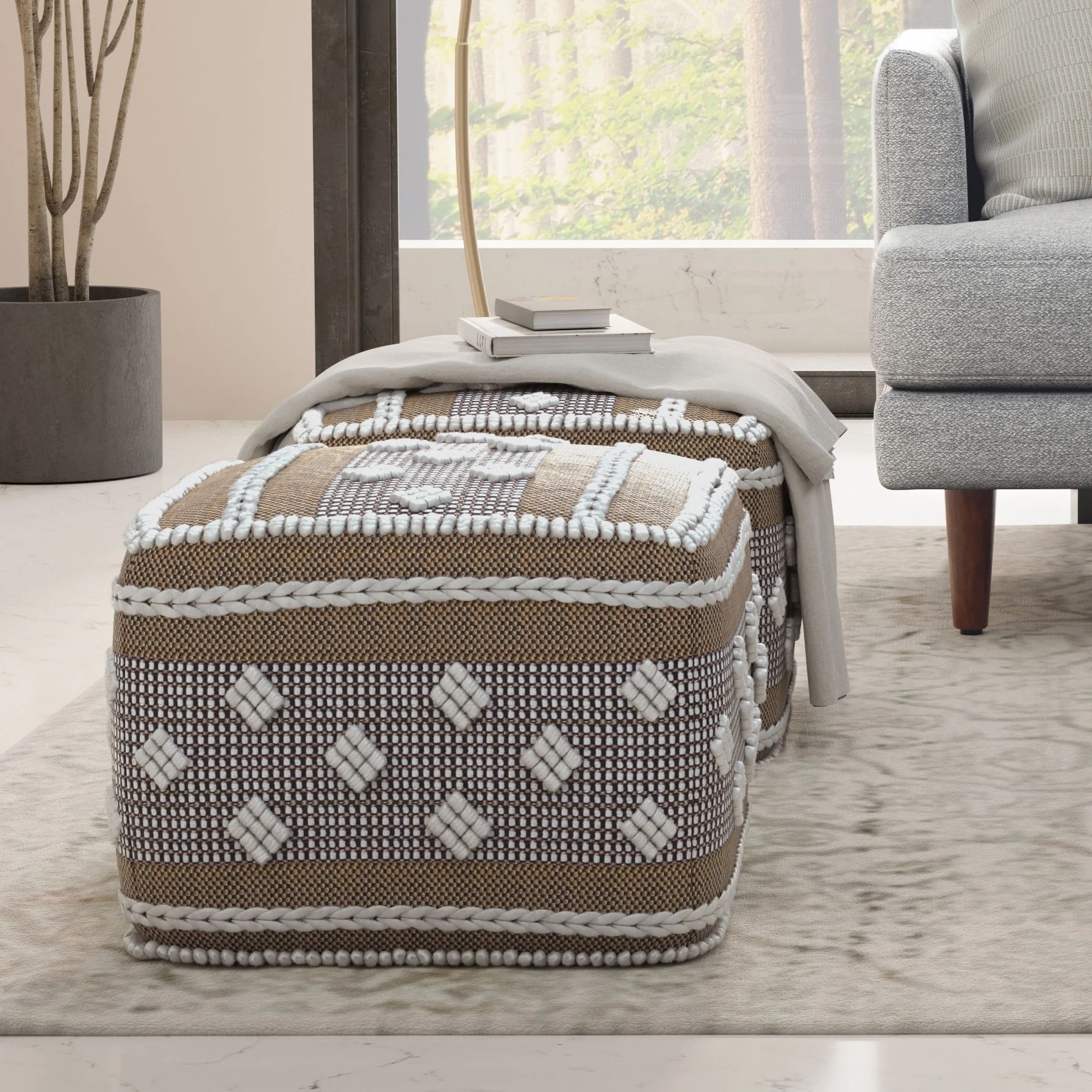 Mapleton - Outdoor / Indoor Pouf - Beige Gray / White - Image 6
