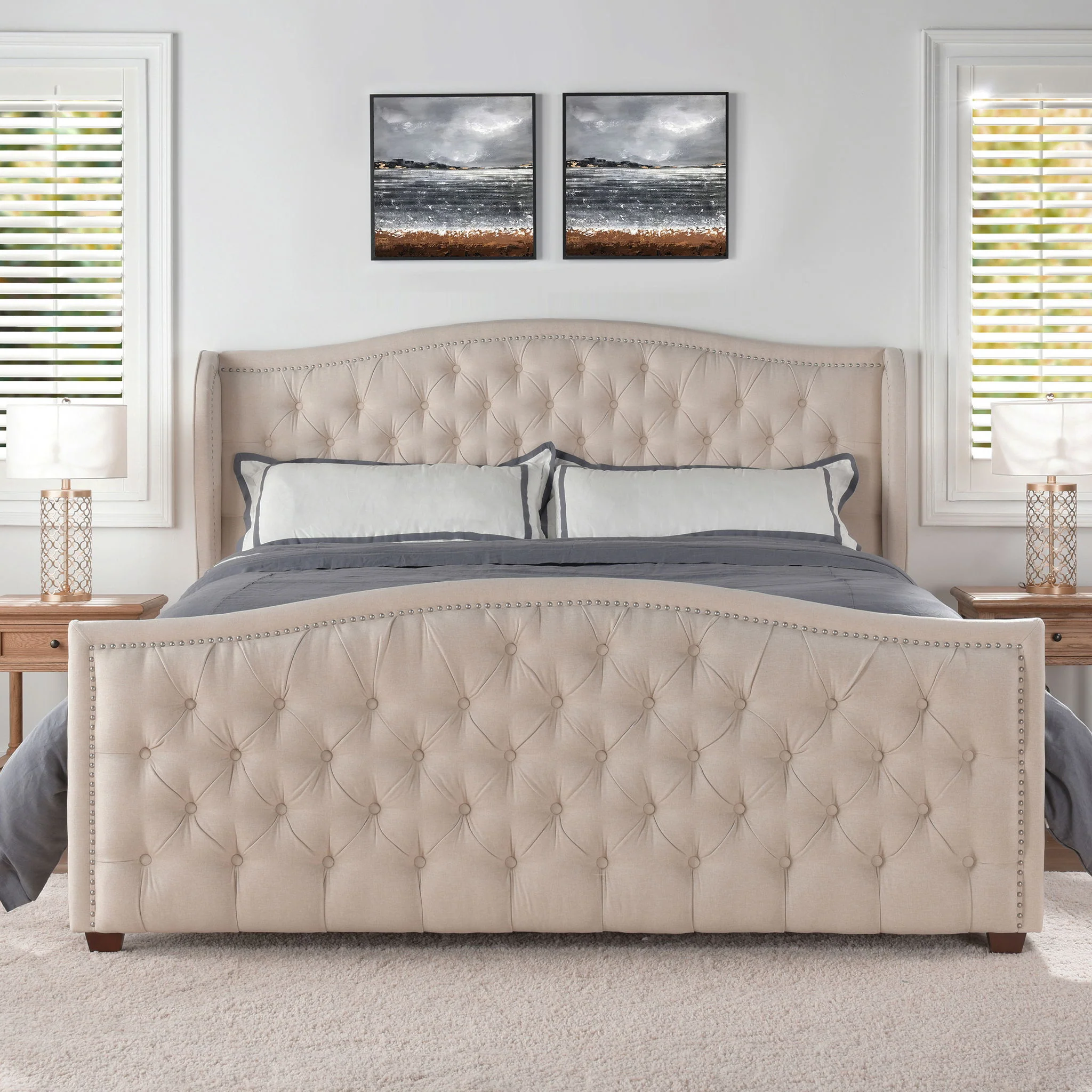Marcella - Upholstered Shelter Headboard Bed Set - Image 3