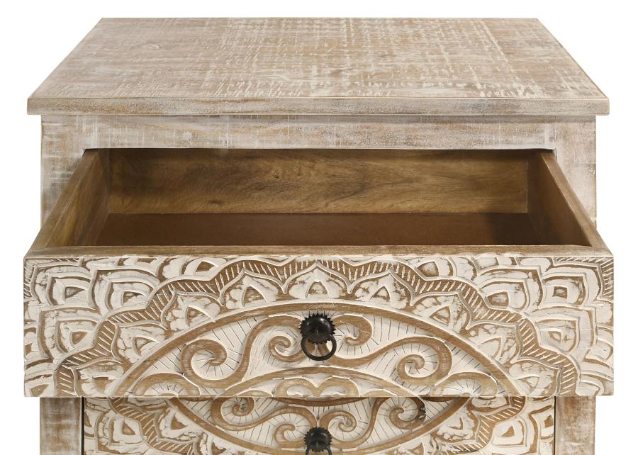 Mariska - 3-Drawer Wood Mandala Cabinet - Distressed White - Image 11
