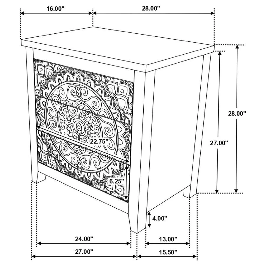 Mariska - 3-Drawer Wood Mandala Cabinet - Distressed White - Image 13