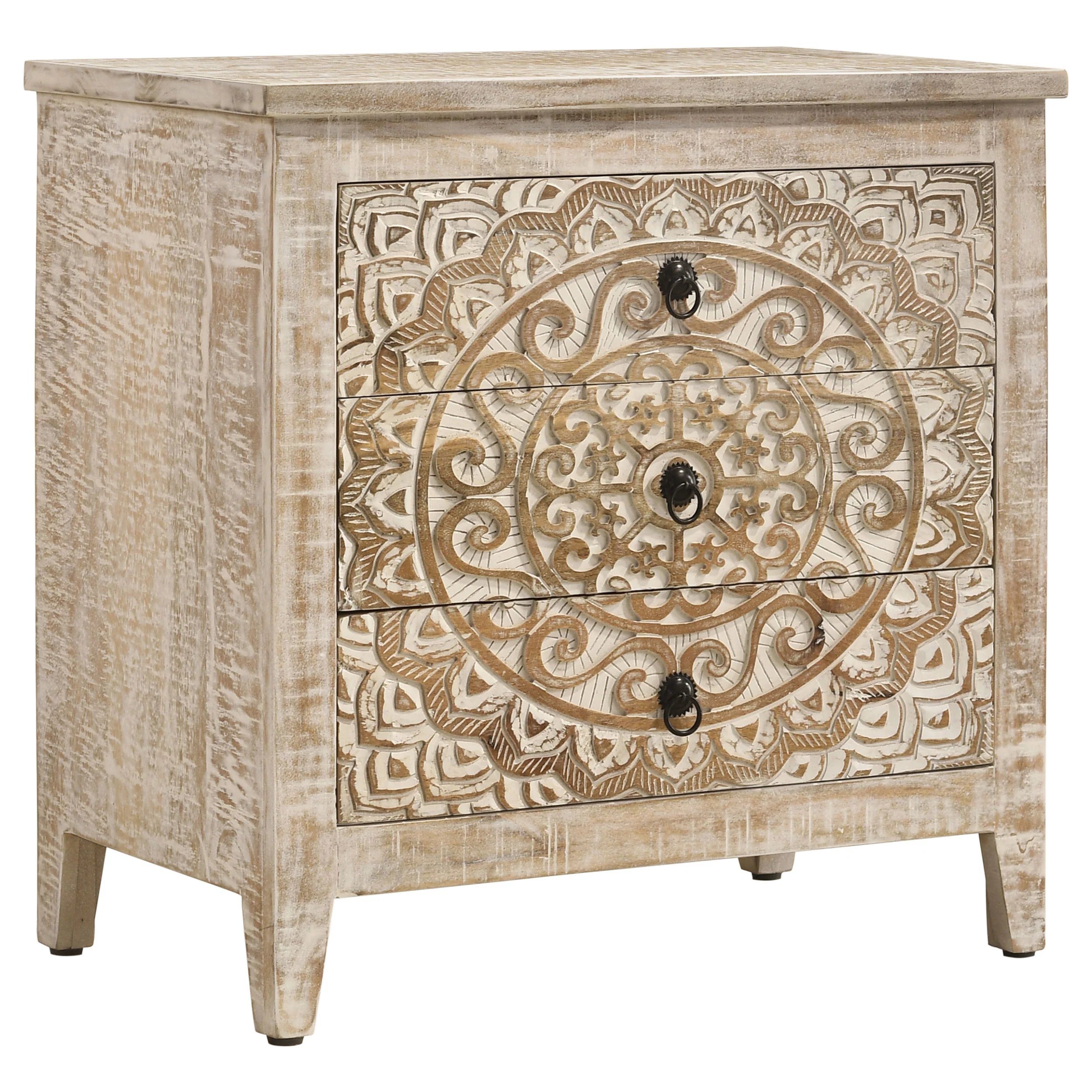 Mariska - 3-Drawer Wood Mandala Cabinet - Distressed White - Image 14