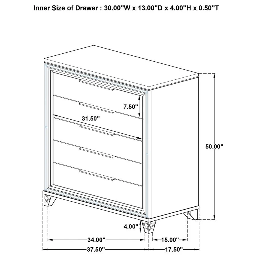 Marmore - 5-Drawer Bedroom Chest Of Drawers - White - Image 14