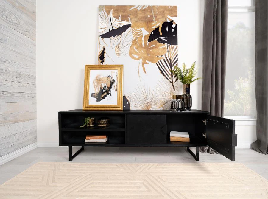 Marsden - 2 Door Mango Wood TV Stand - Charcoal Black - Image 3