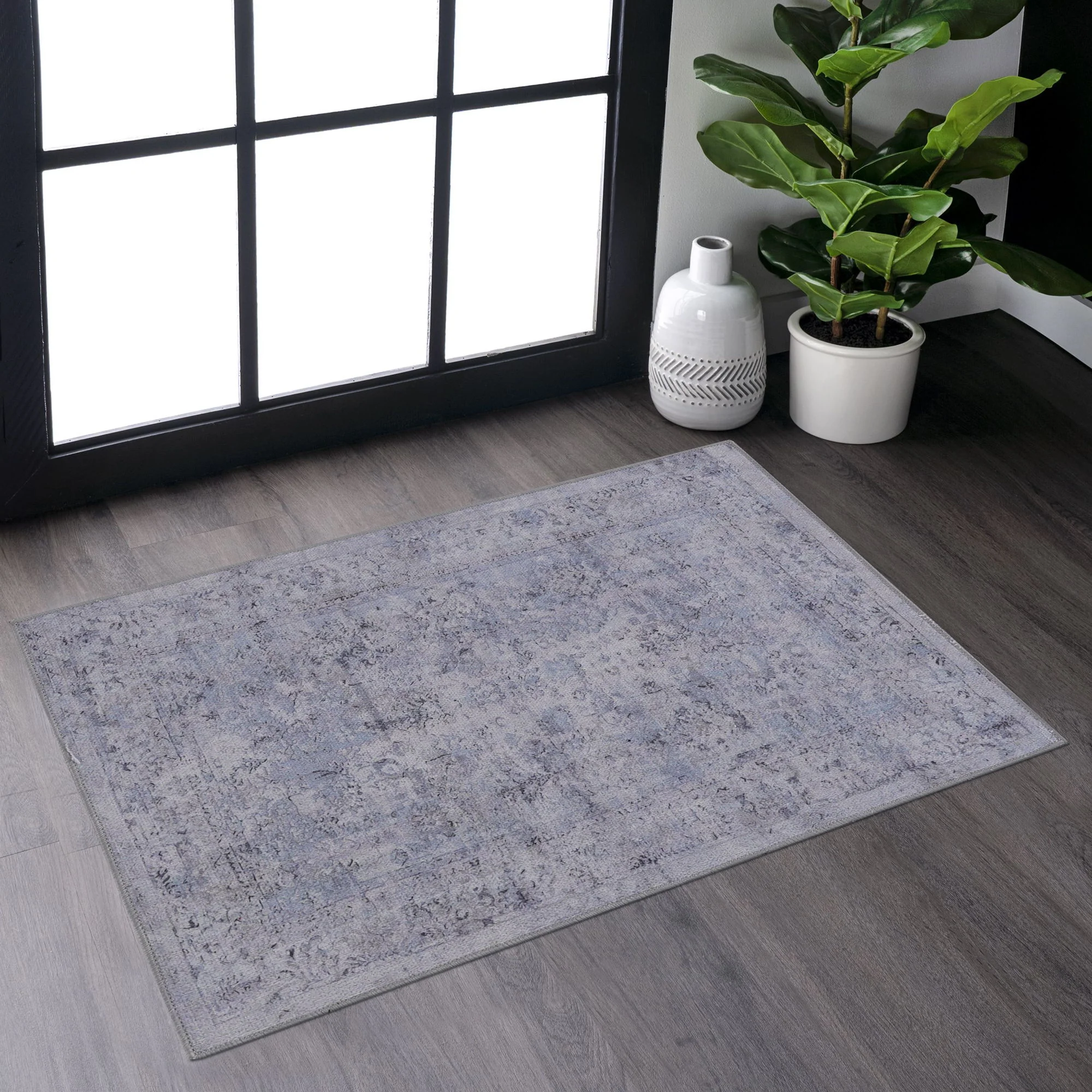 Maval - 2' X 3' Washable Area Rug - Blue / Cream - Image 4