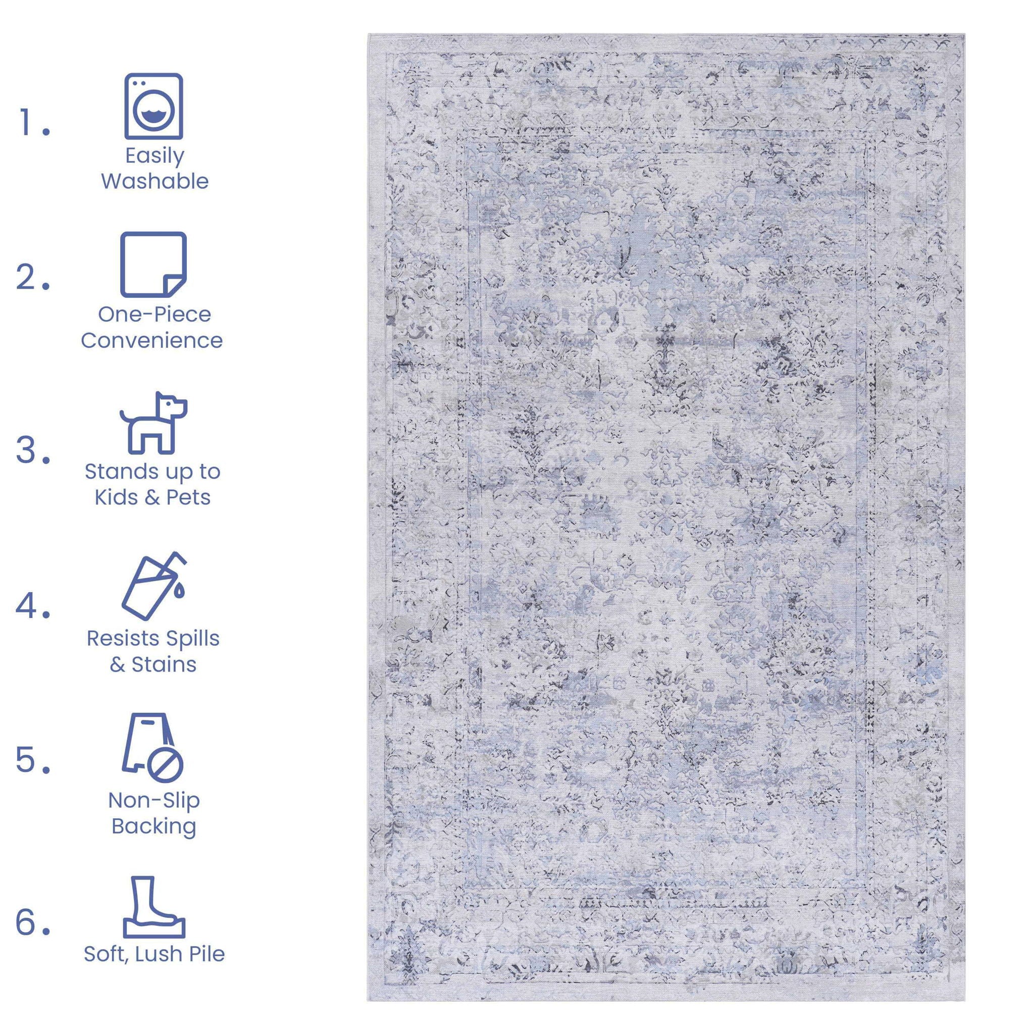 Maval - 2' X 3' Washable Area Rug - Blue / Cream - Image 5