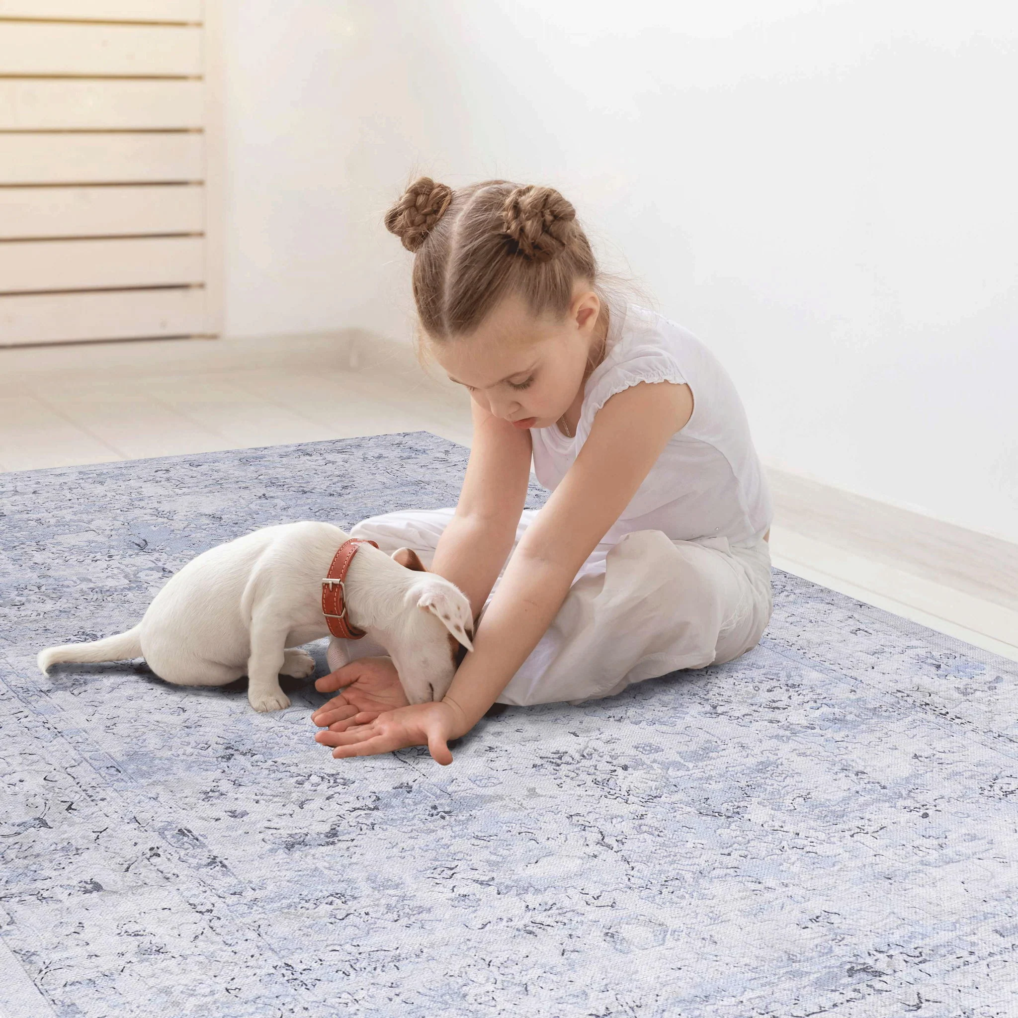 Maval - 4' X 6' Area Rug Washable - Blue / Cream - Image 4