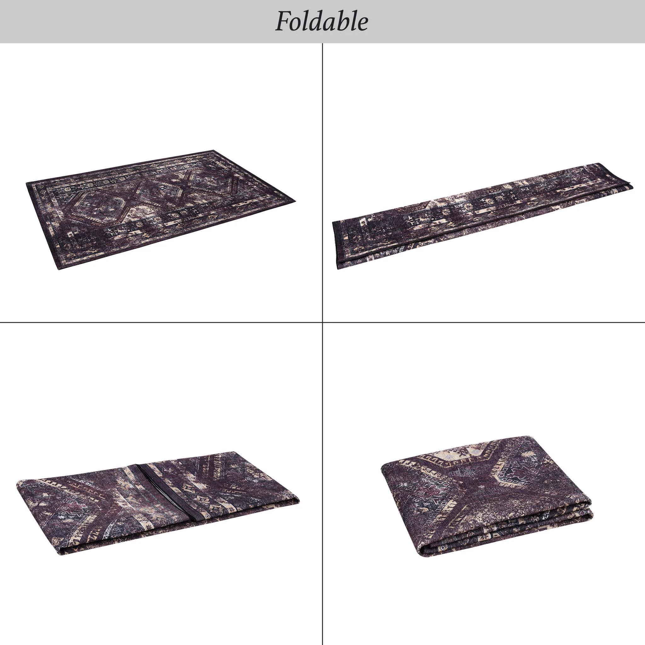 Maval - 5' X 8' Washable Area Rug - Black / Burgundy - Image 2