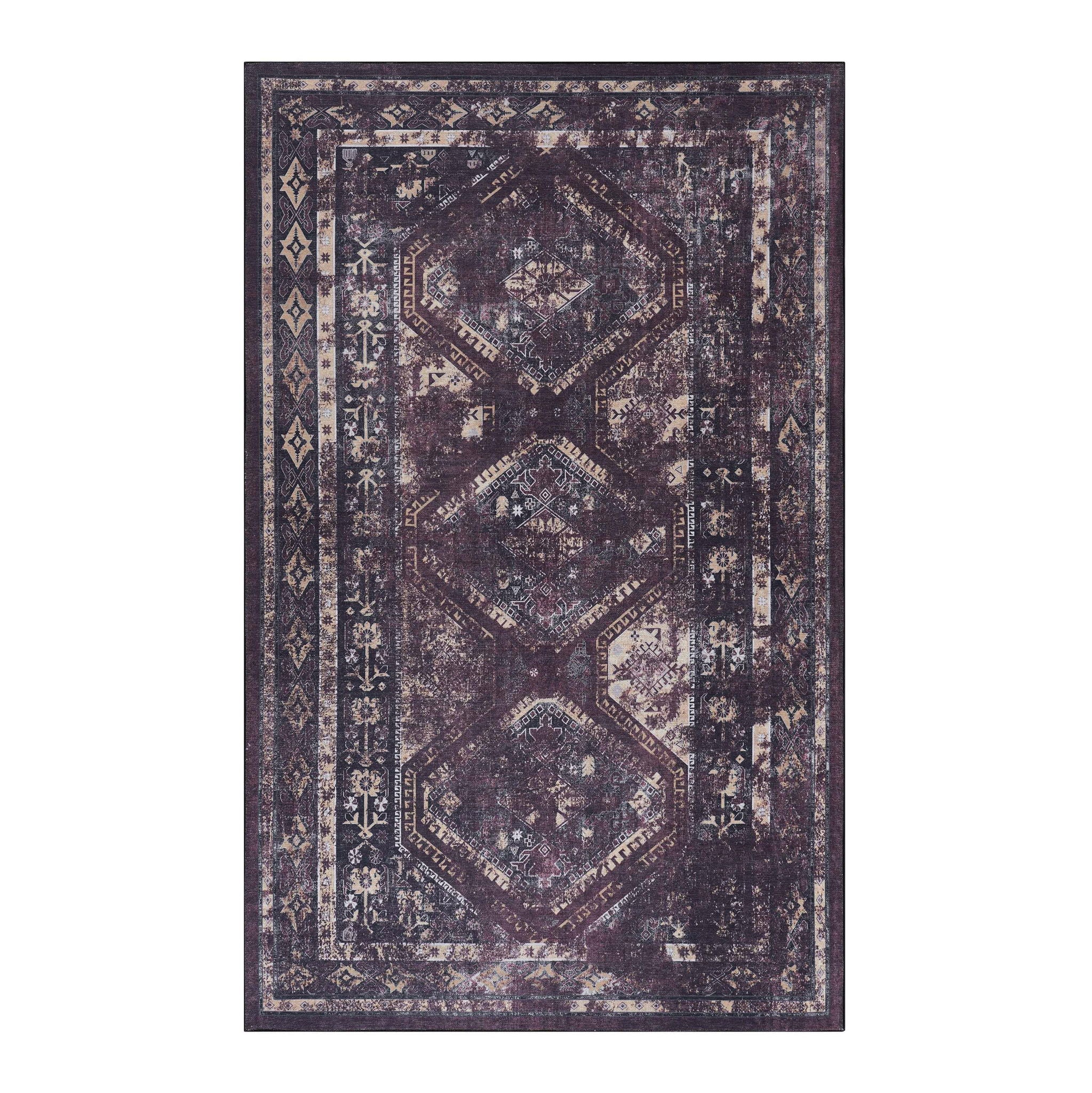 Maval - 5' X 8' Washable Area Rug - Black / Burgundy - Image 8