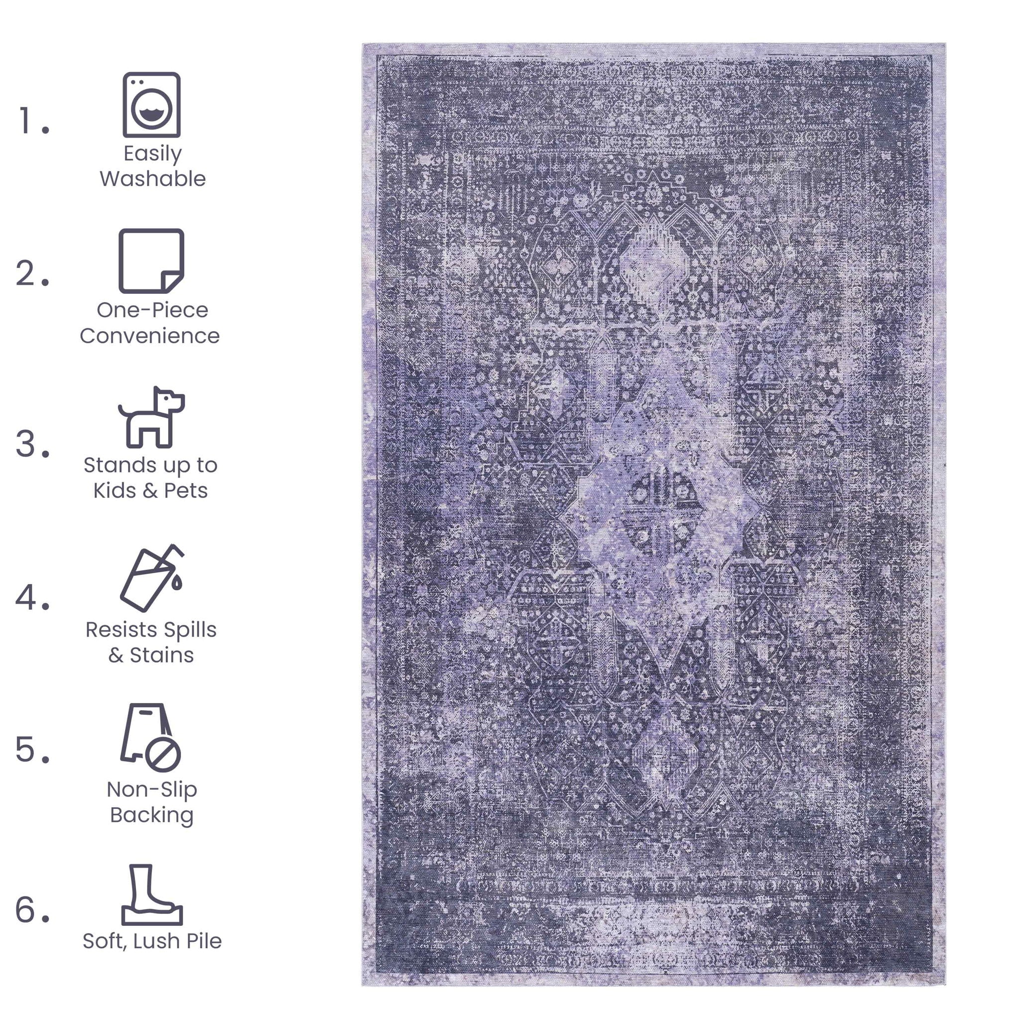 Maval - 6' X 9' Washable Area Rug - Anthracite - Image 7