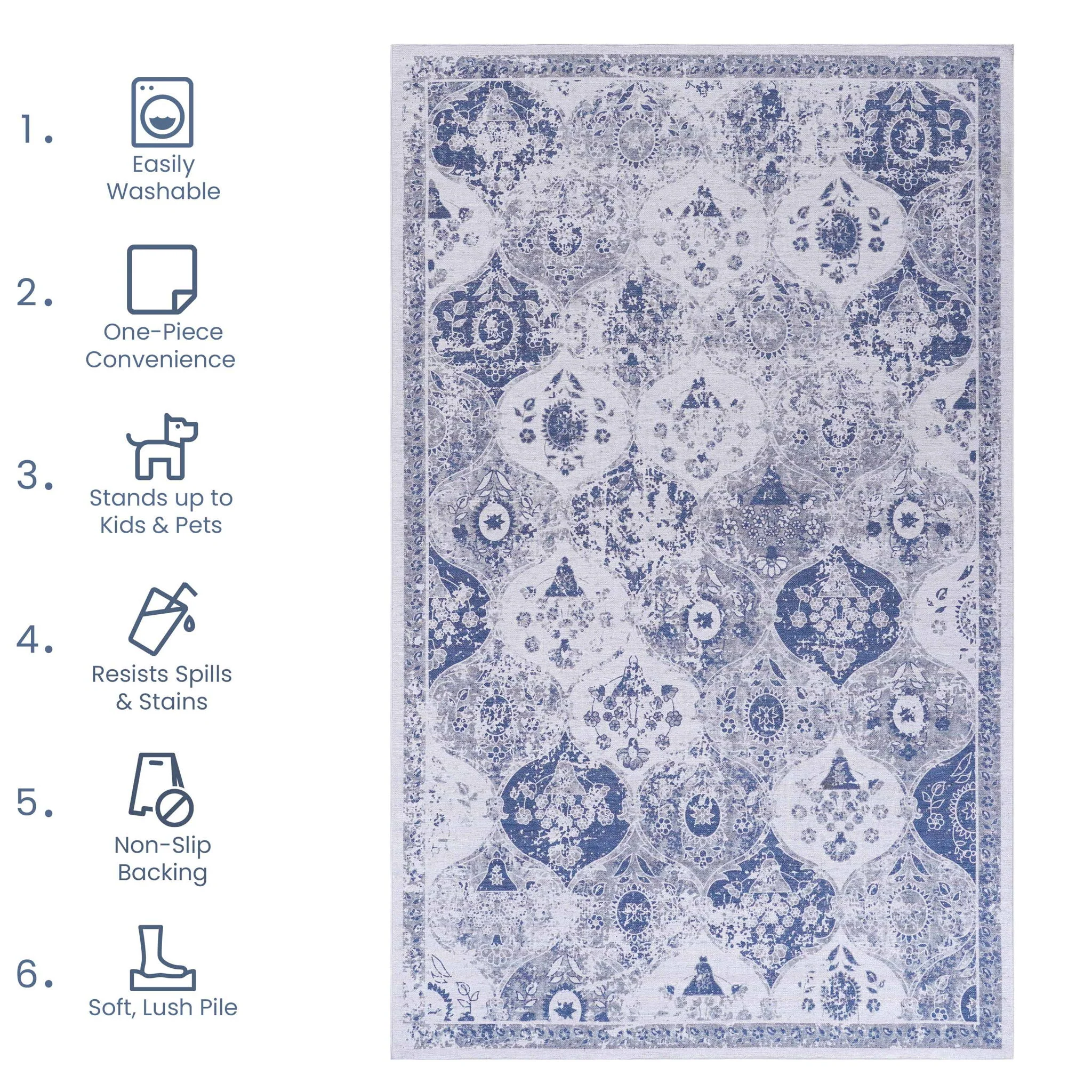 Maval - 6' X 9' Washable Area Rug - Blue - Image 2