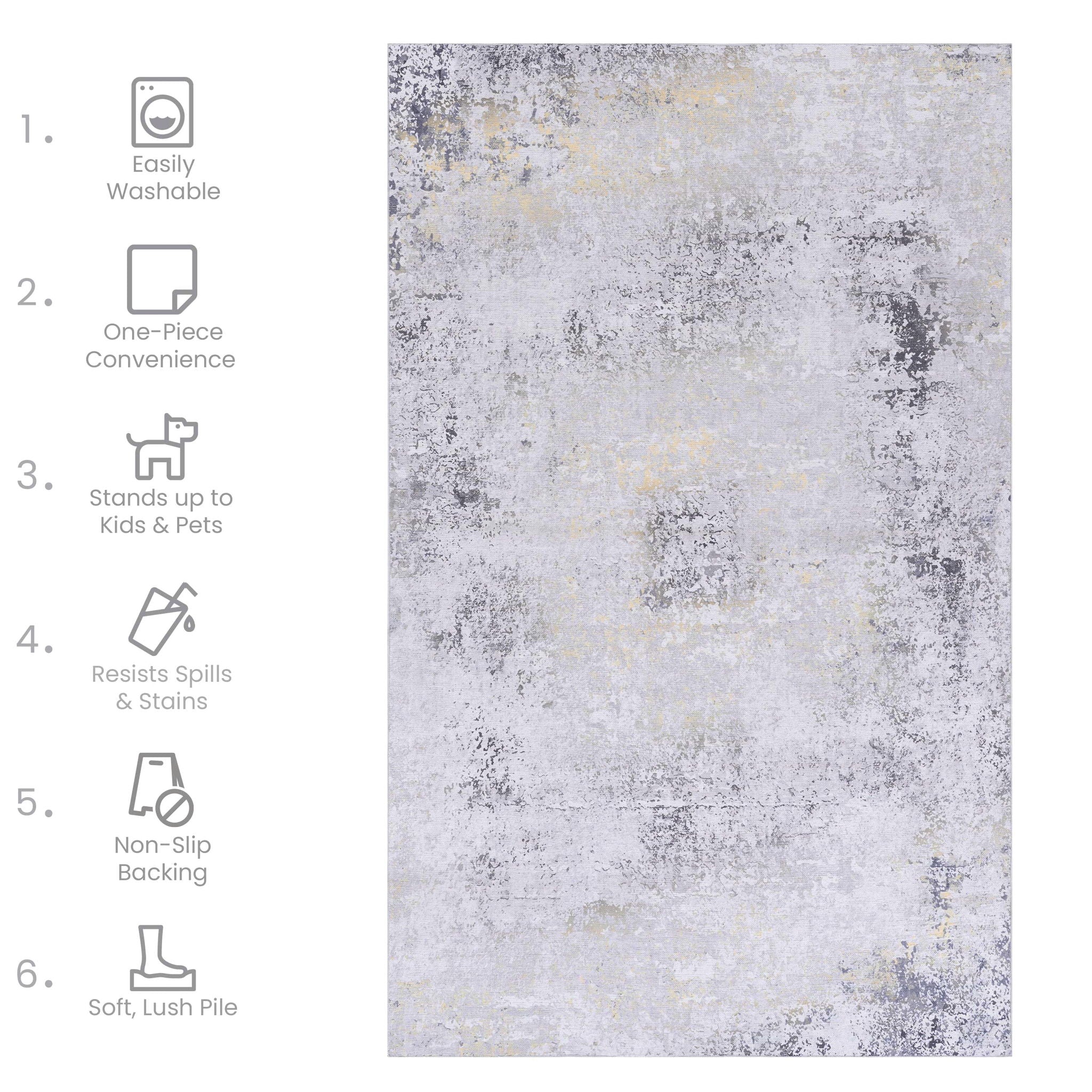 Maval - 8' X 10' Area Rug Washable - Gray / Gold - Image 7