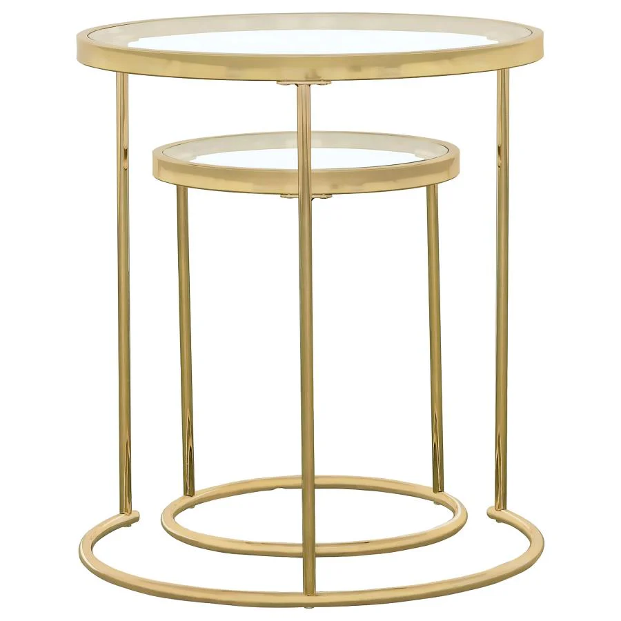 Maylin - 2 Piece Round Glass Top Nesting Table Set - Gold - Image 6