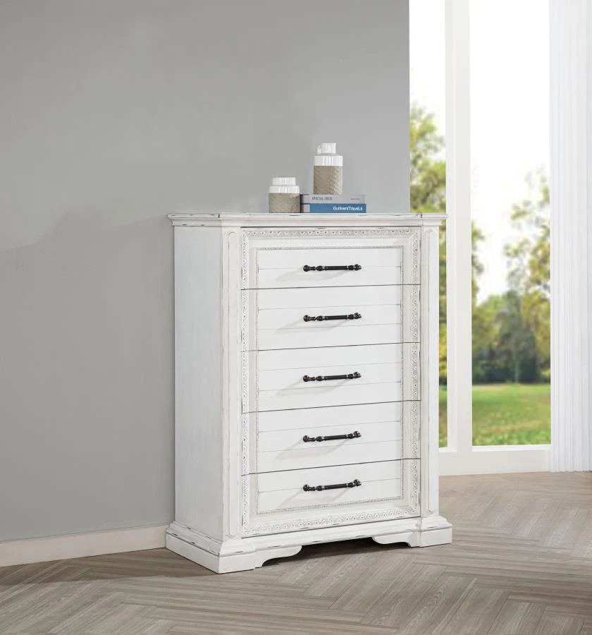 Mckinney - 5-Drawer Bedroom Chest Of Drawers - Vintage White - Image 2